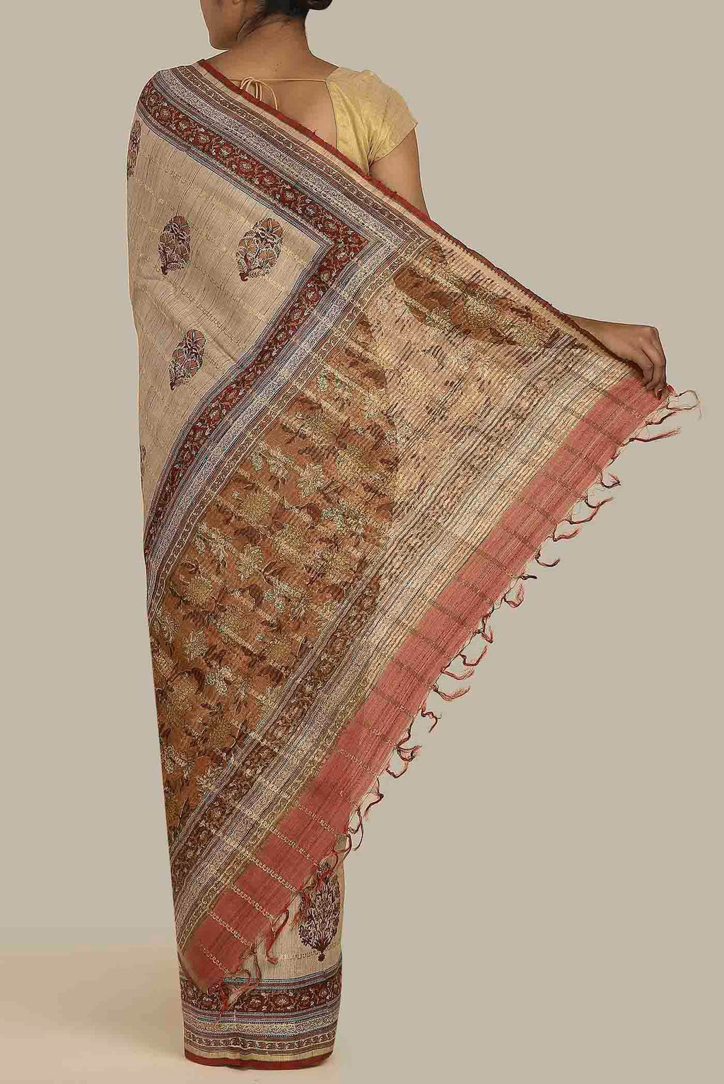 Beige Bhagalpuri Tussar Silk Saree