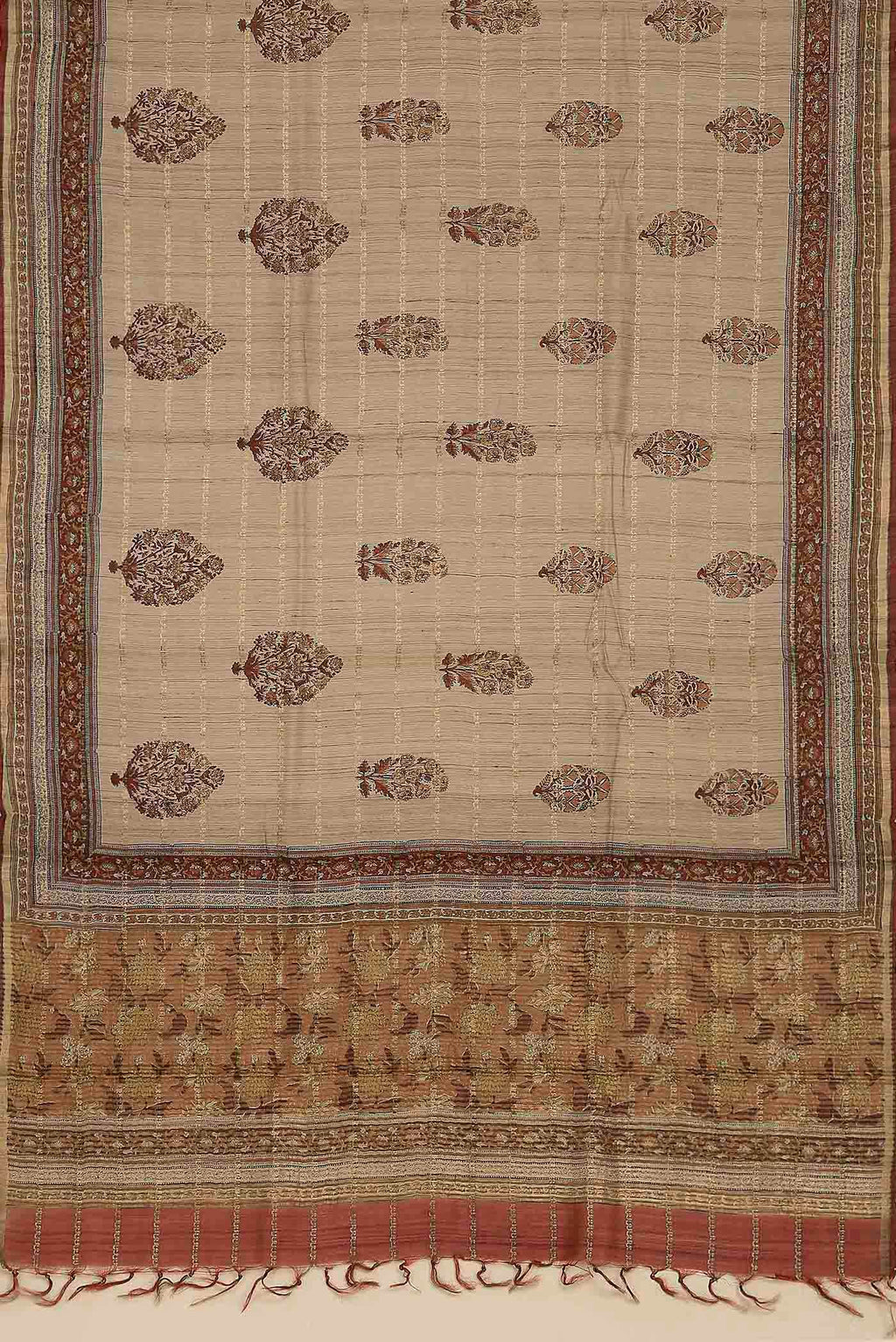 Beige Bhagalpuri Tussar Silk Saree