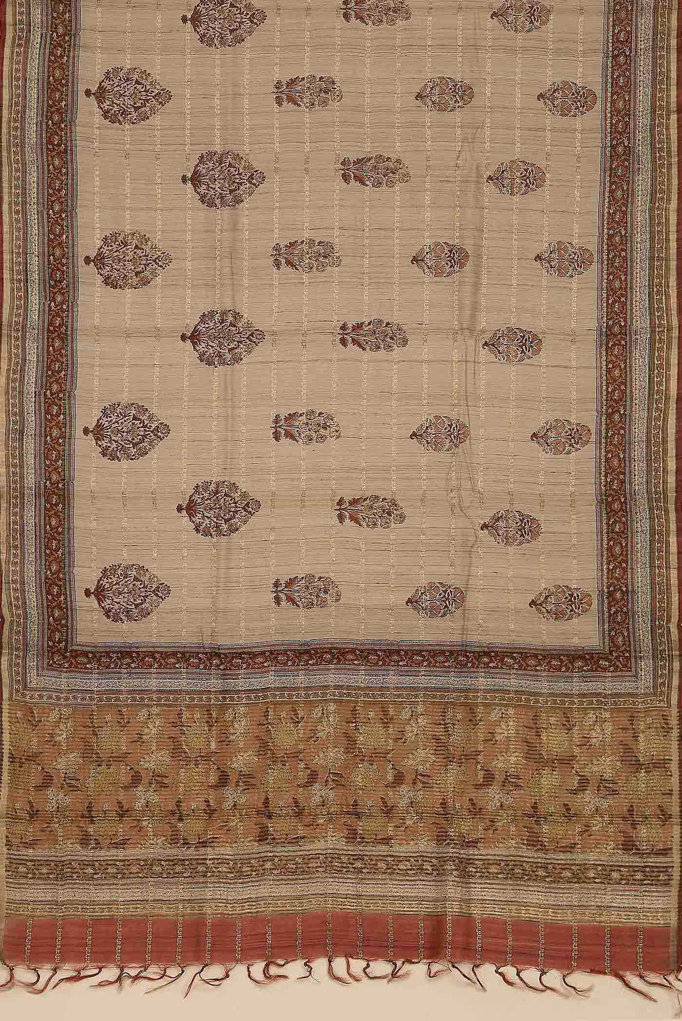 Beige Bhagalpuri Tussar Silk Saree