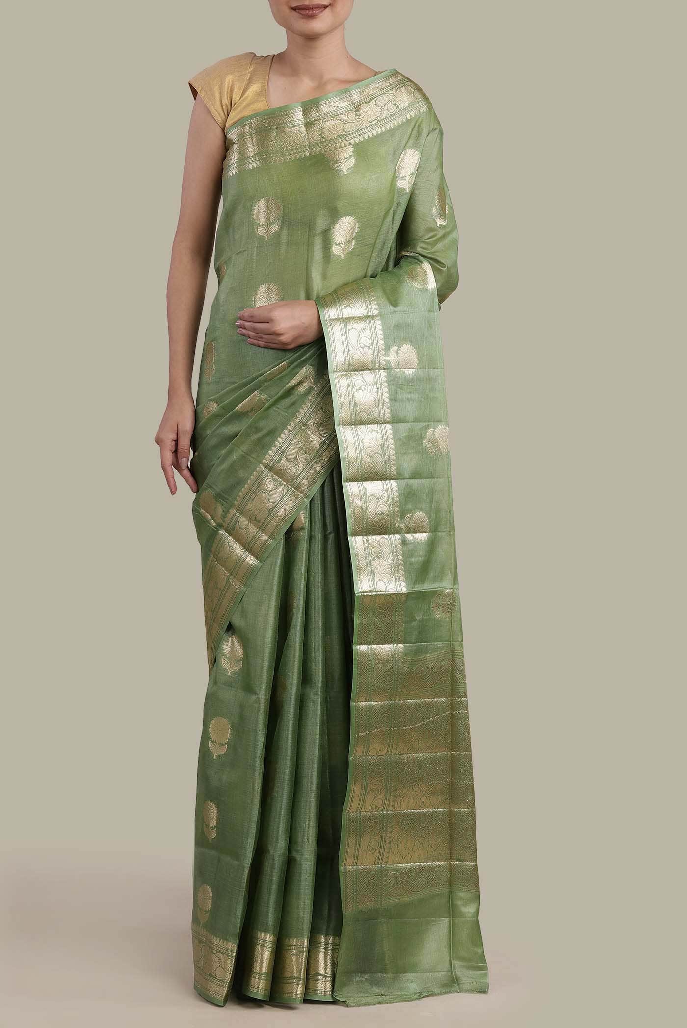 Green Banarasi Tussar Silk Saree