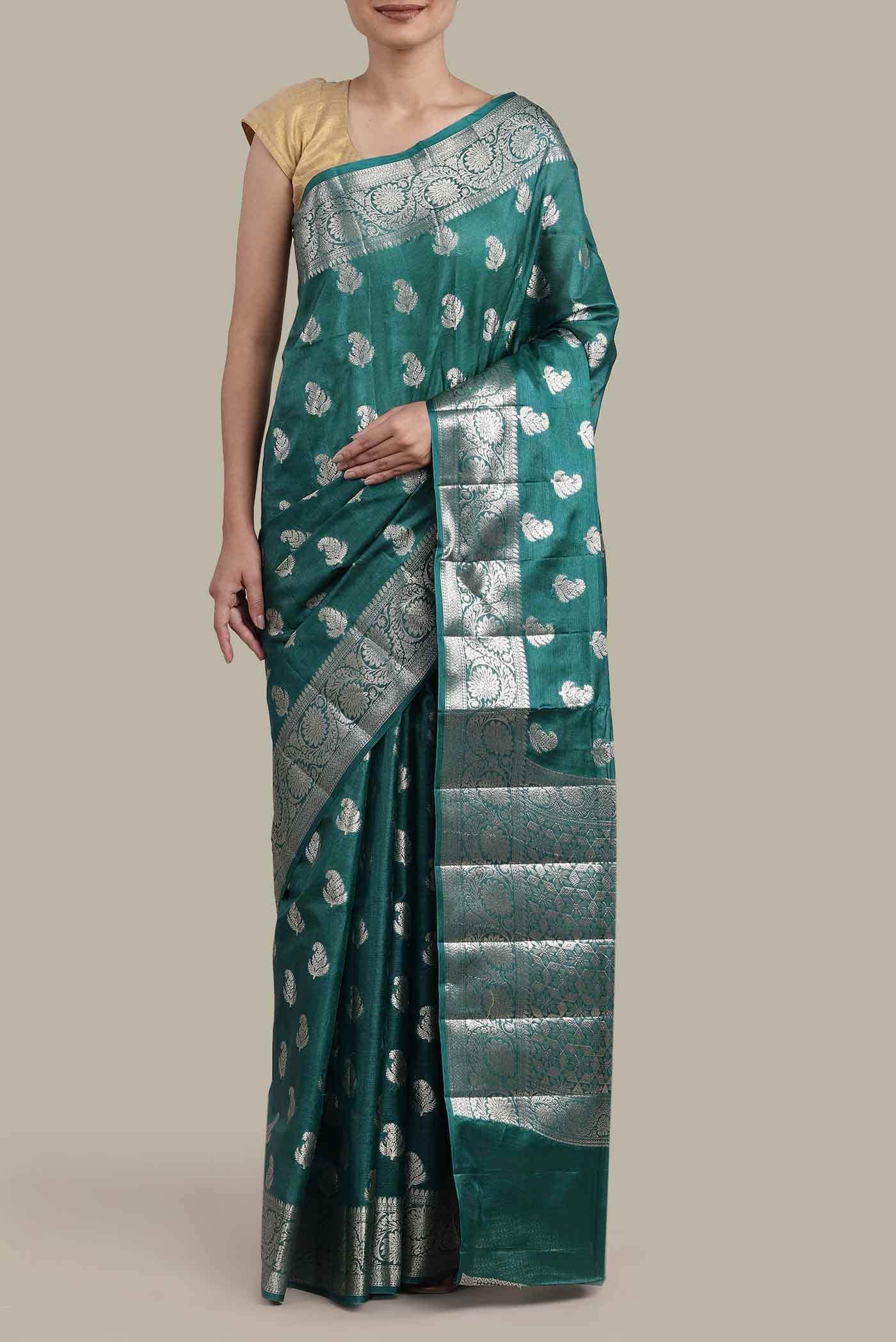 Green Banarasi Tussar Silk Saree