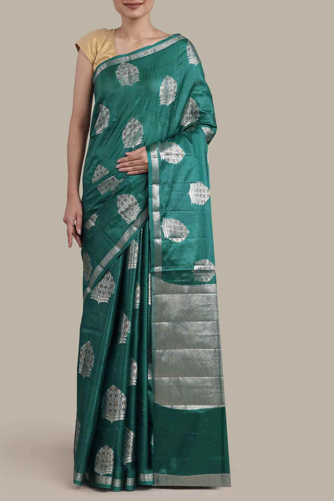 Green Banarasi Tussar Silk Saree
