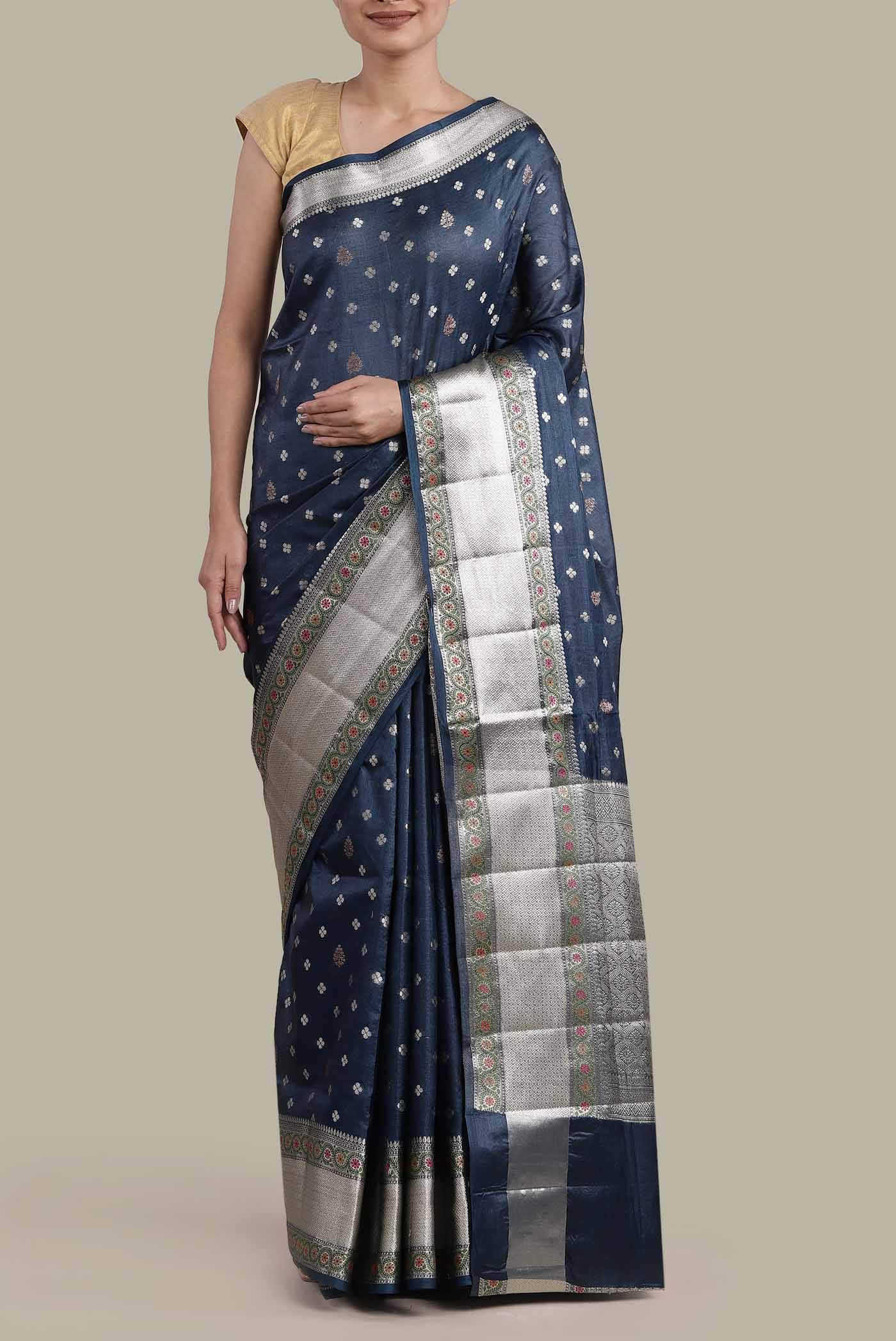 Blue Banarasi Tussar Silk Saree