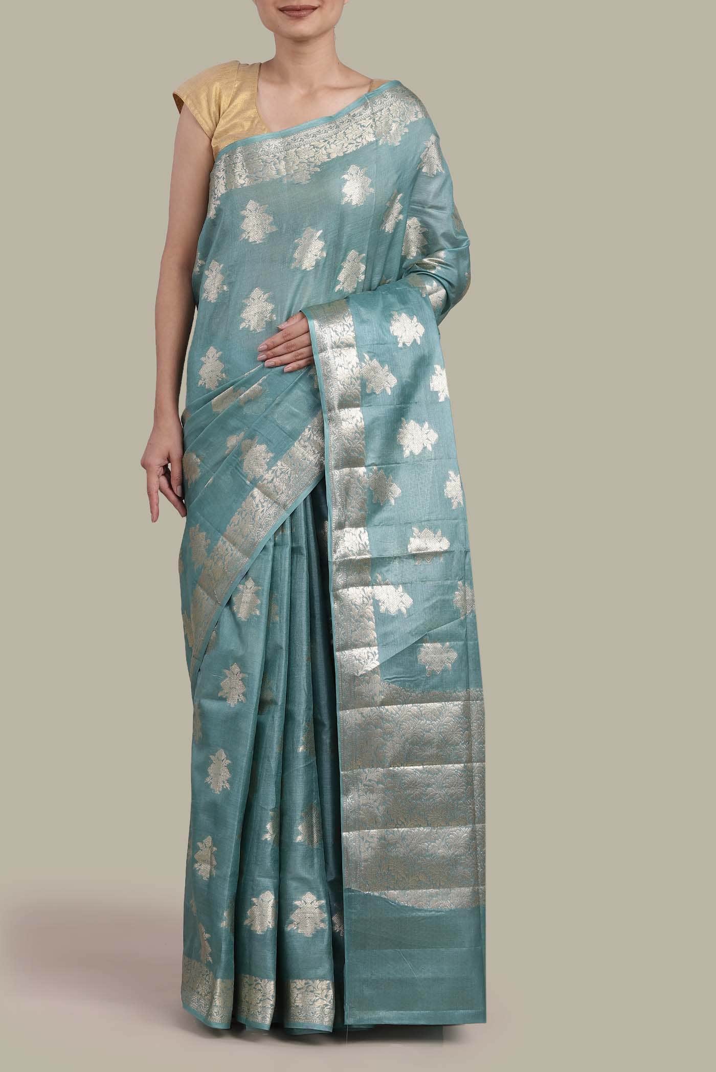 Blue Banarasi Tussar Silk Saree