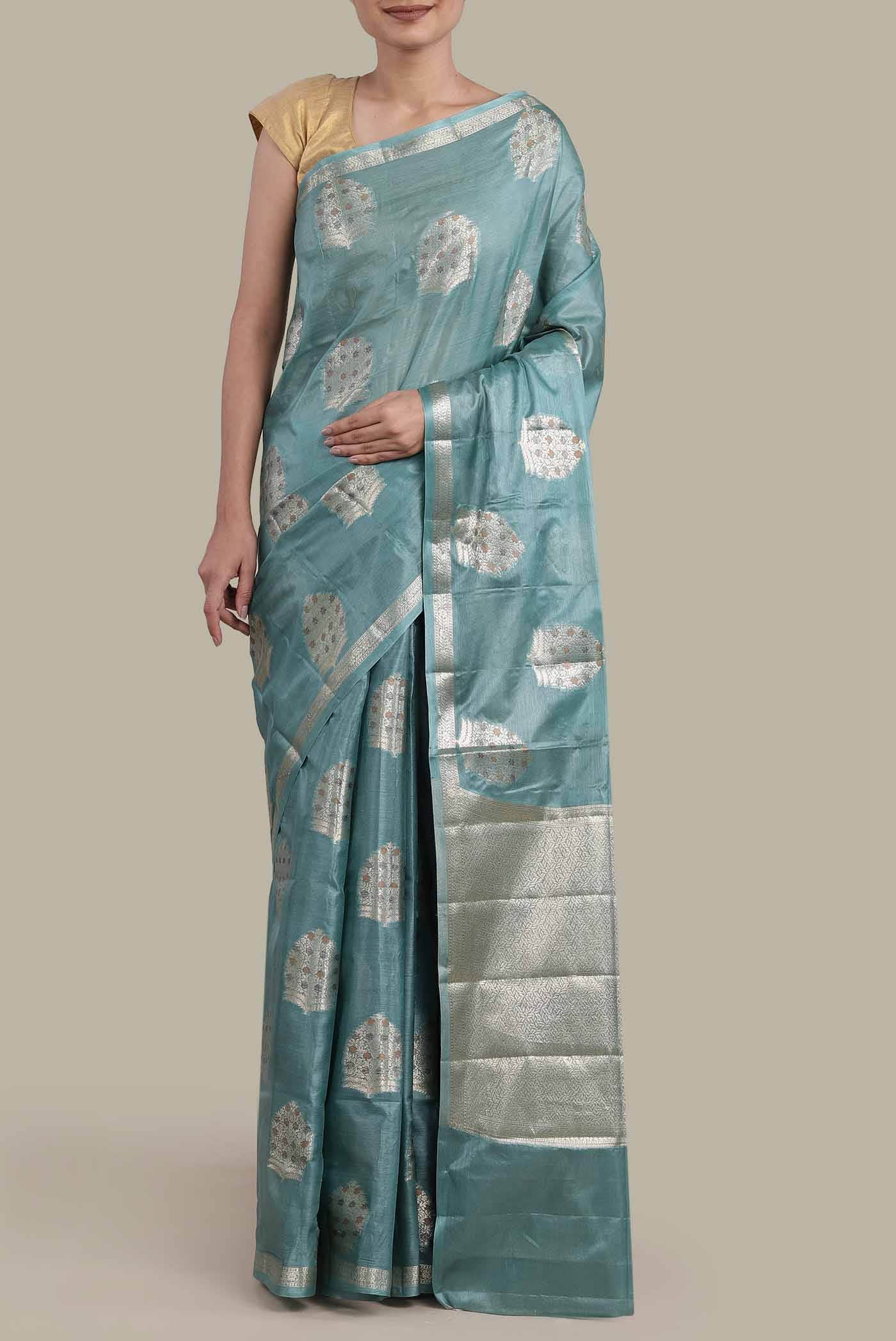 Blue Banarasi Tussar Silk Saree