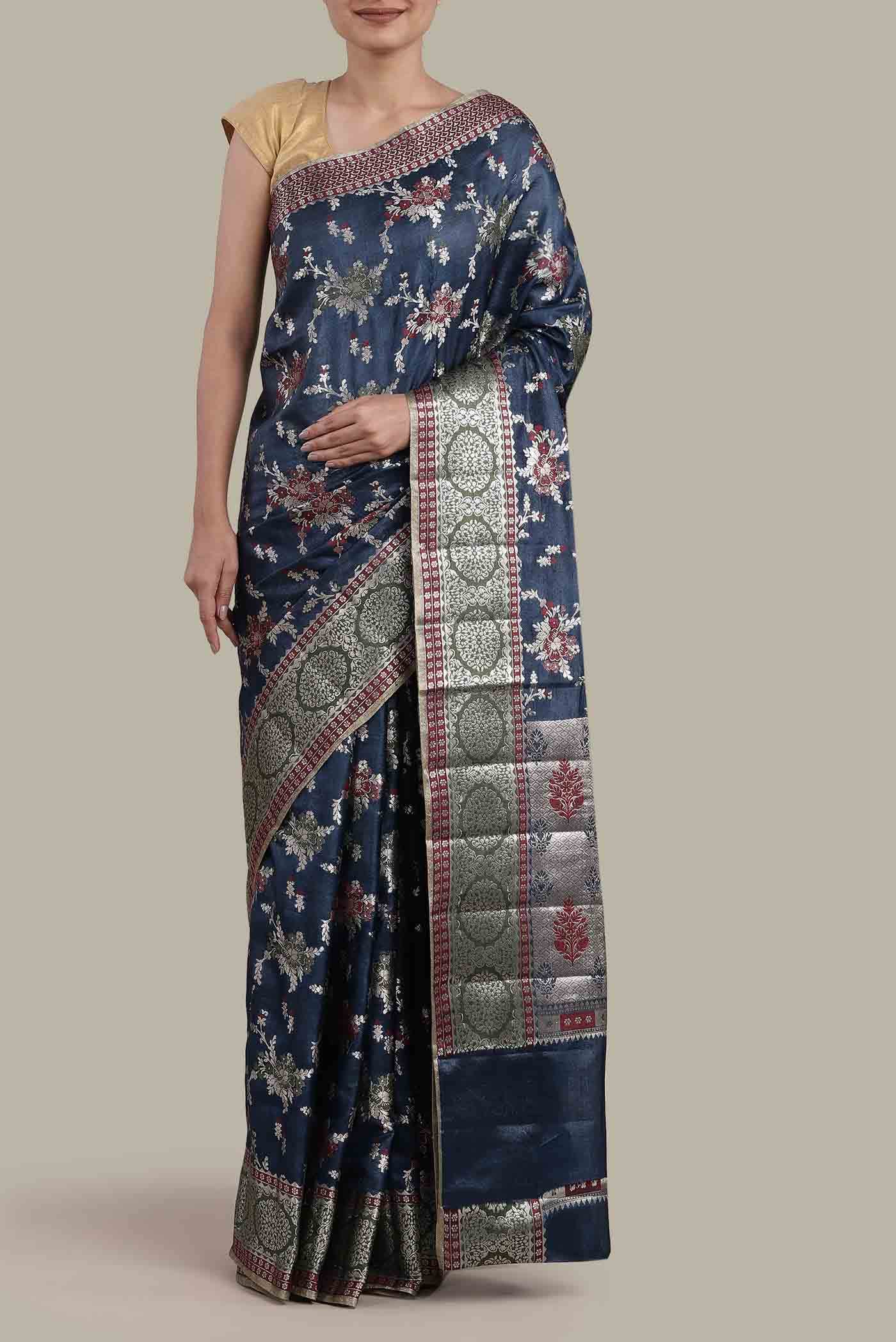 Blue Banarasi Tussar Silk Saree