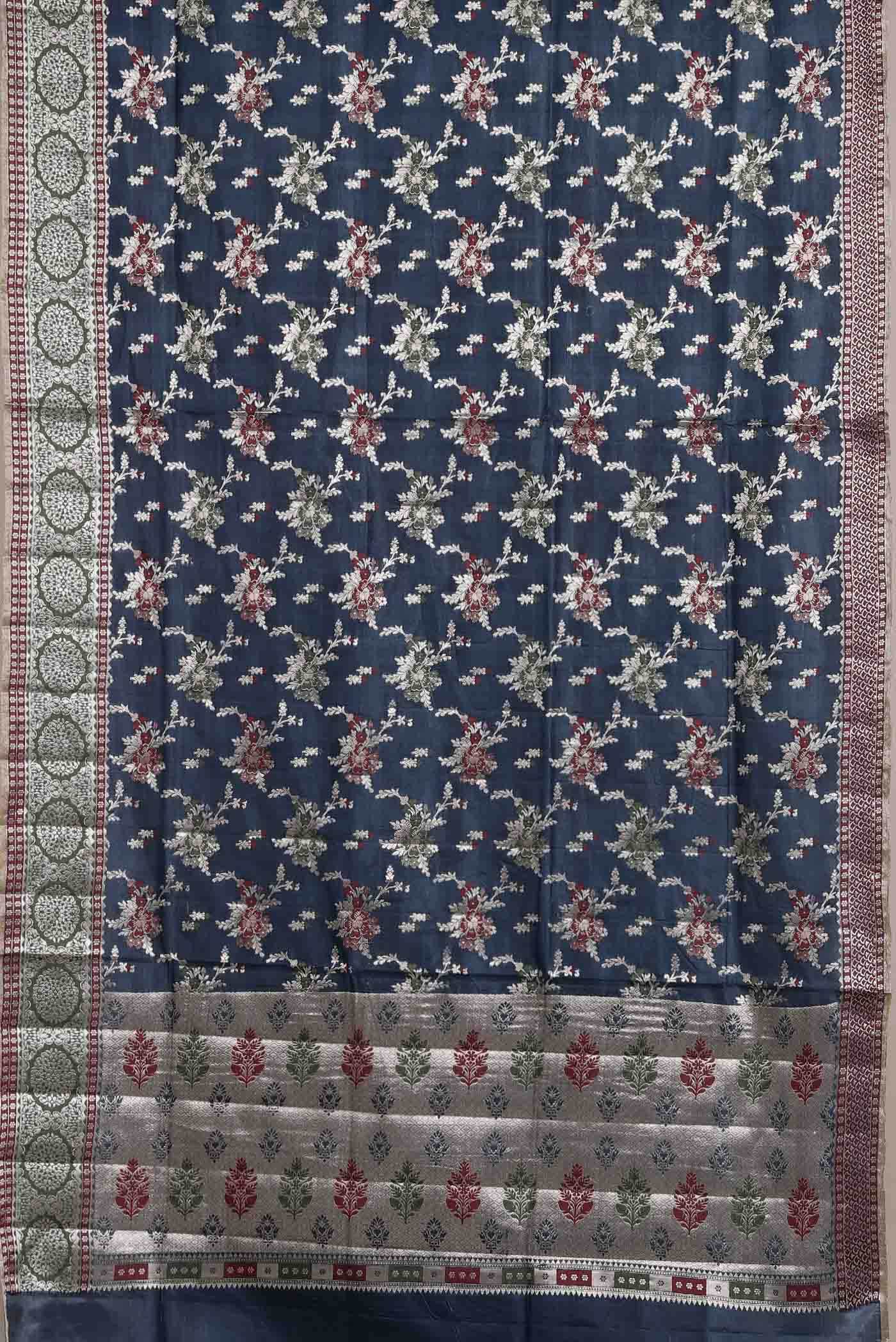 Blue Banarasi Tussar Silk Saree