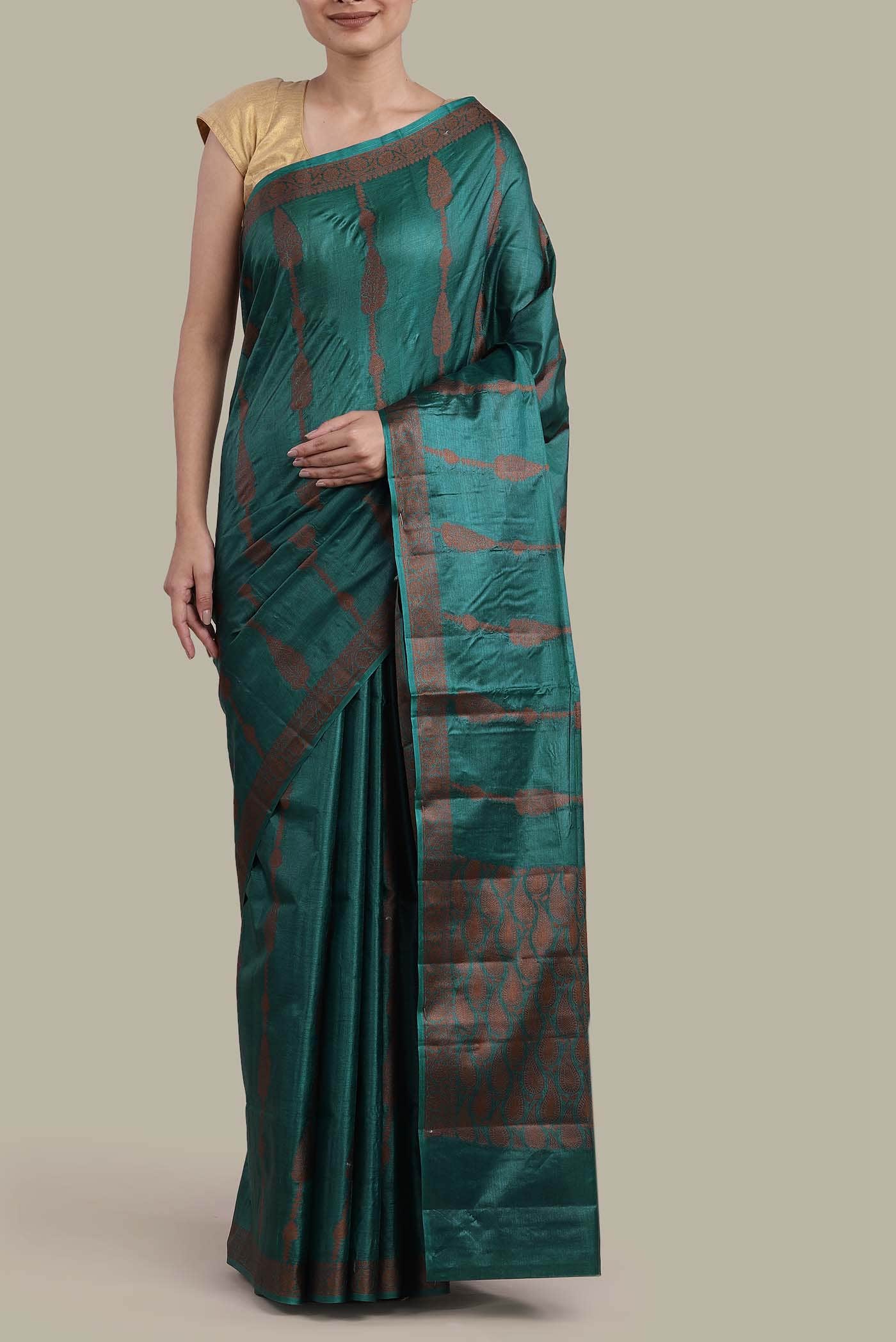 Green Banarasi Tussar Silk Saree