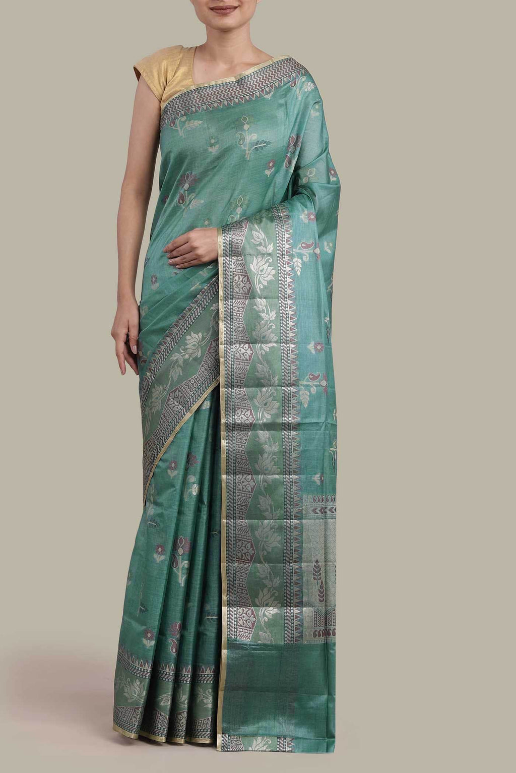 Blue Banarasi Tussar Silk Saree