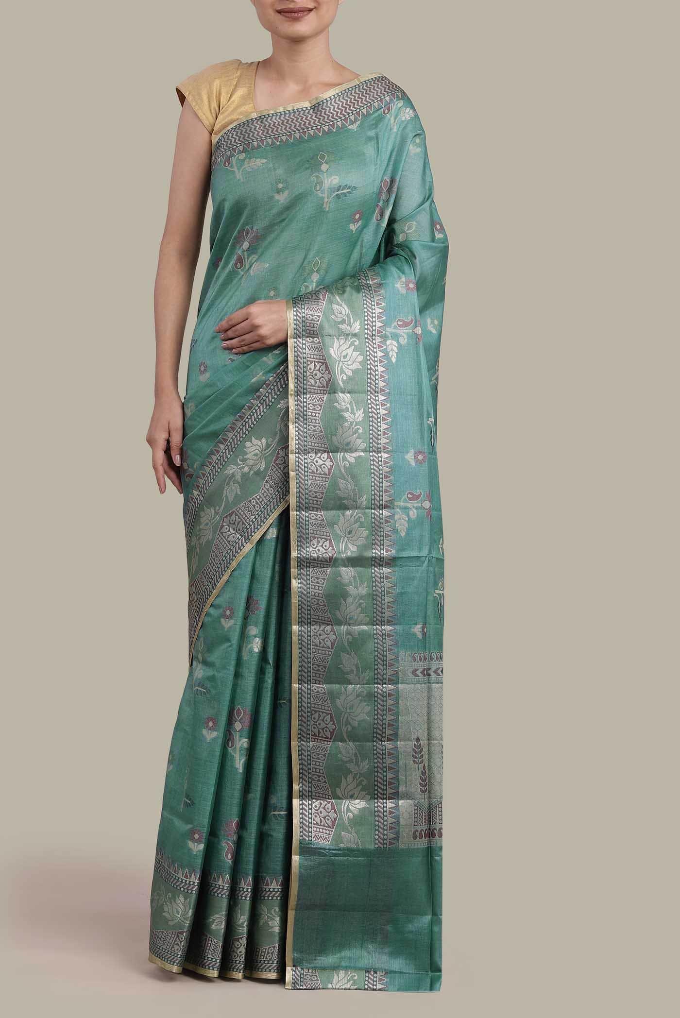 Blue Banarasi Tussar Silk Saree
