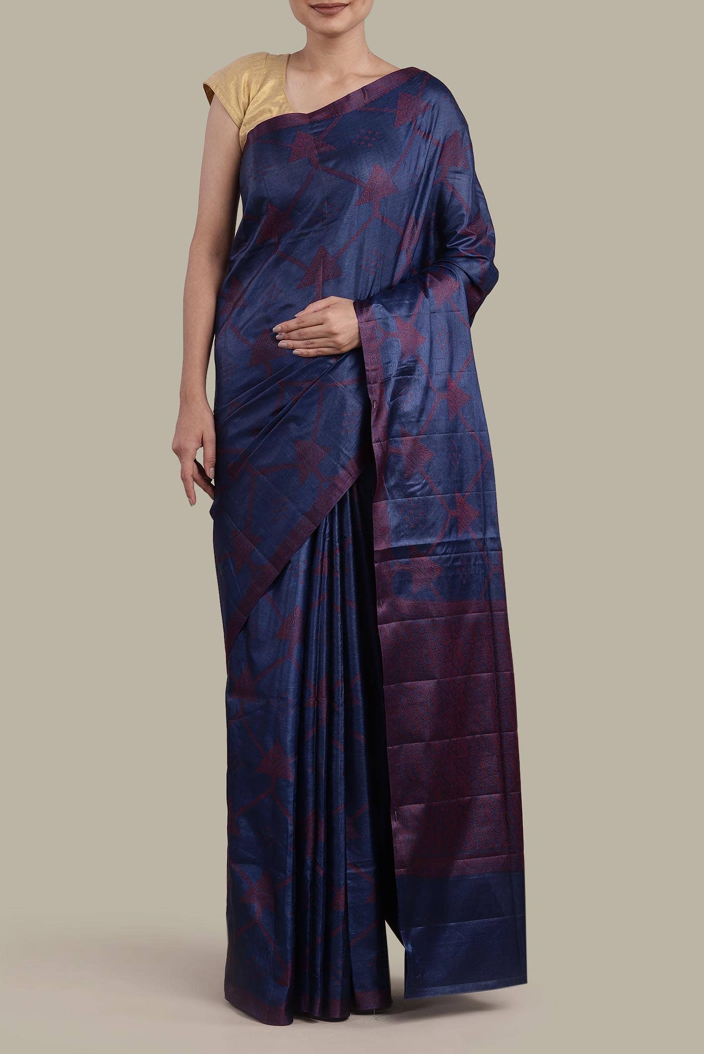 Blue Banarasi Tussar Silk Saree