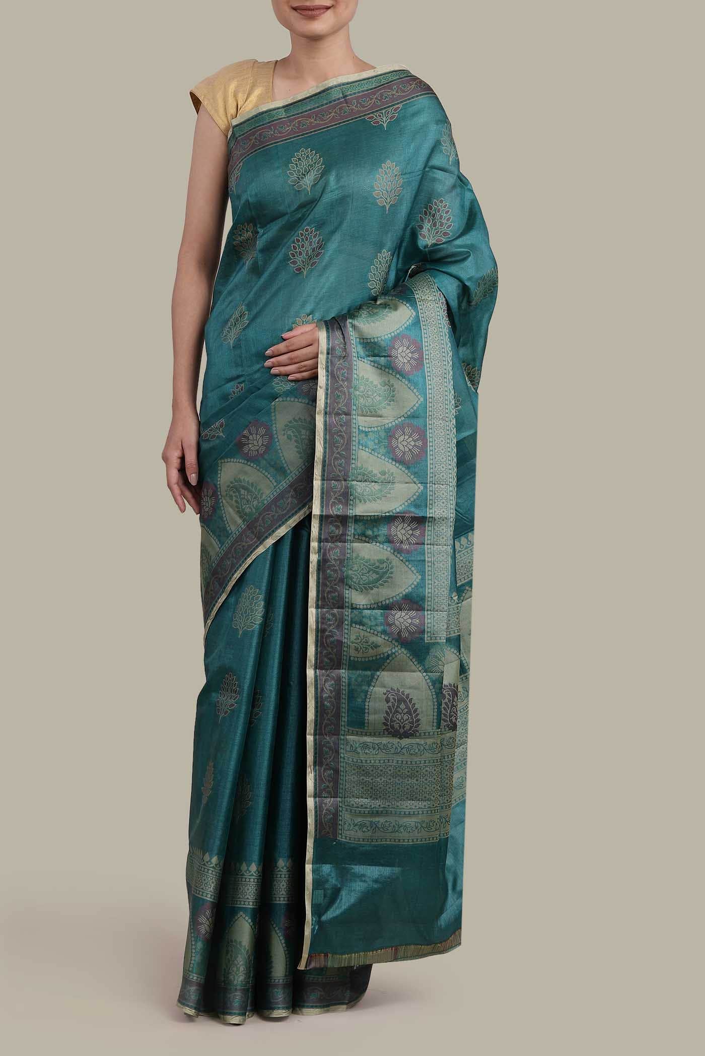 Blue Banarasi Tussar Silk Saree