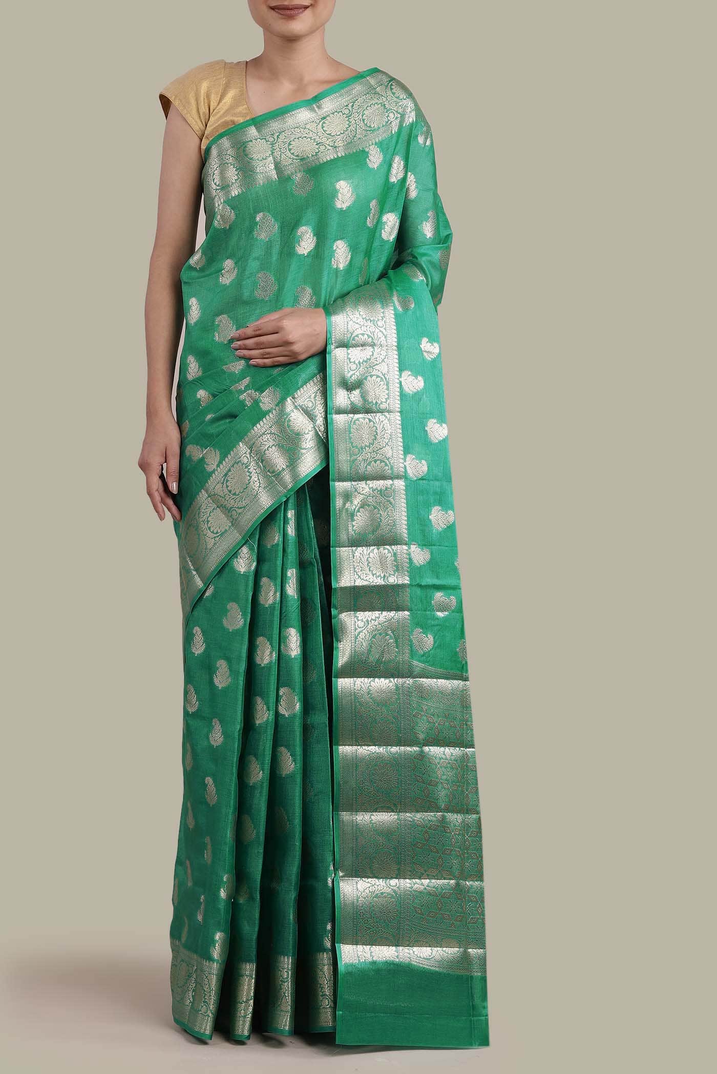 Green Banarasi Tussar Silk Saree