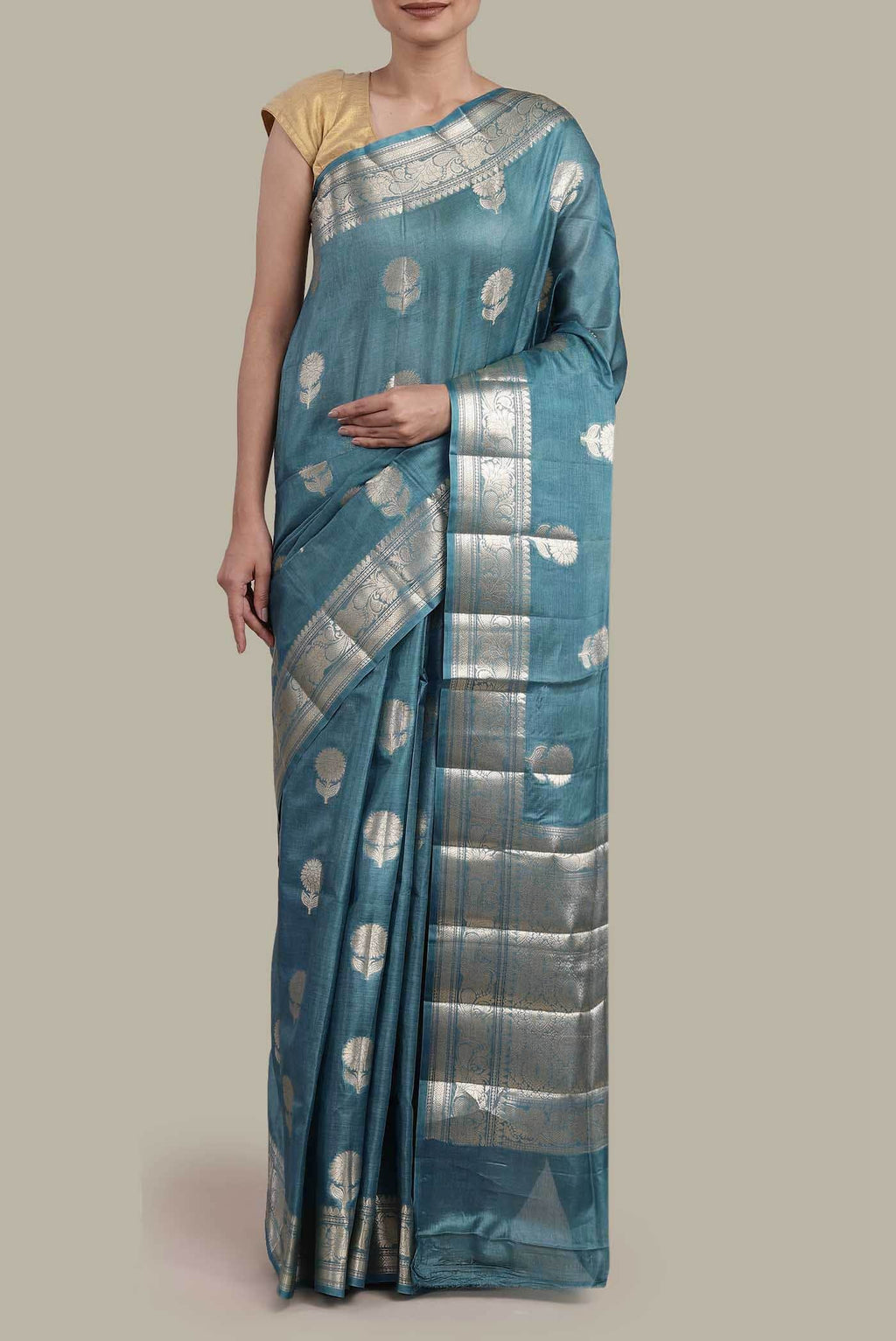 Blue Banarasi Tussar Silk Saree