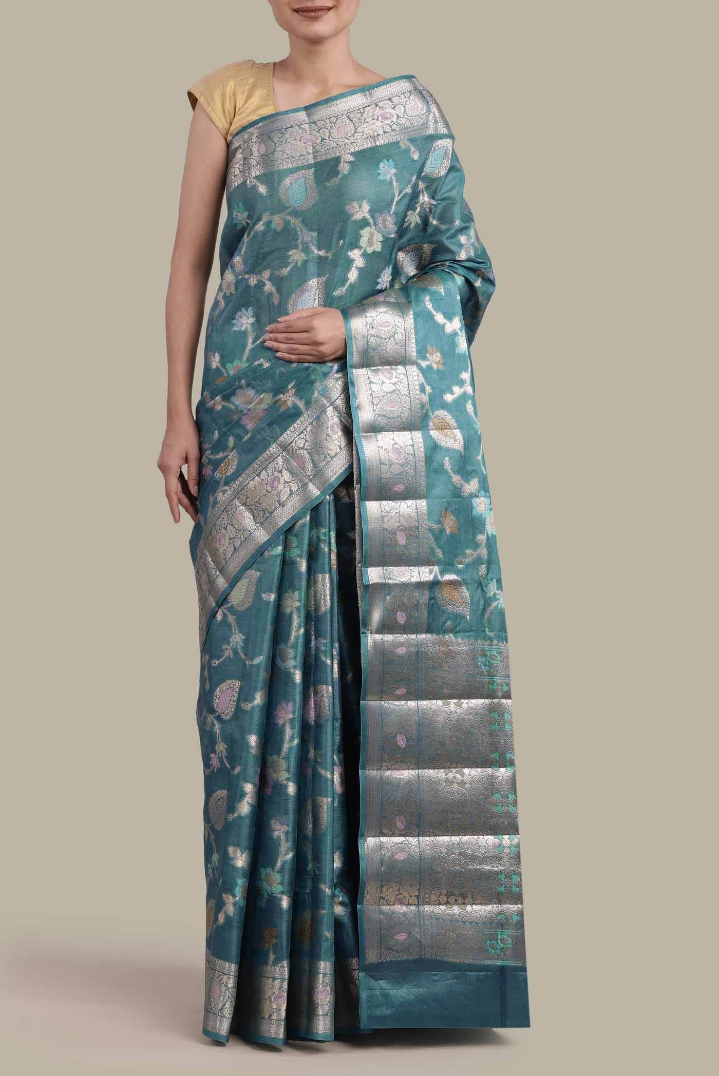 Blue Banarasi Tussar Silk Saree