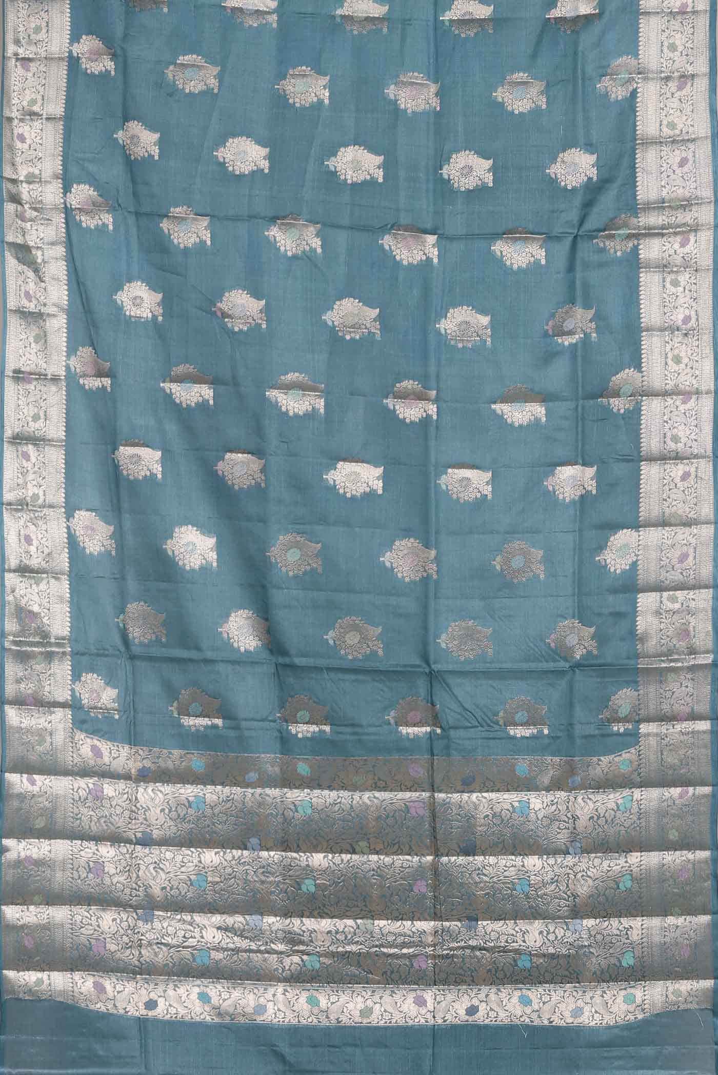 Blue Banarasi Tussar Silk Saree