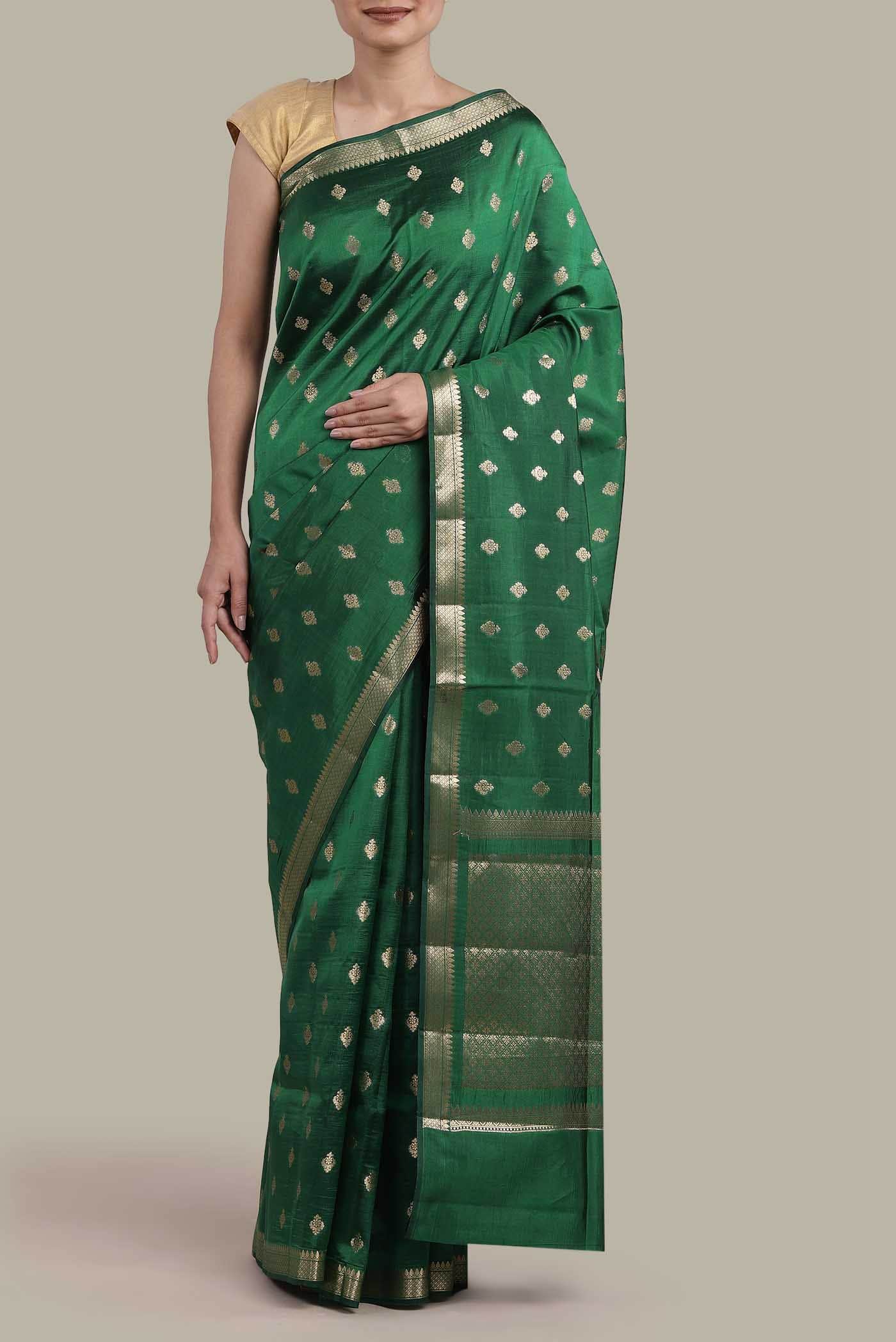 Green Banarasi Raw Silk Saree
