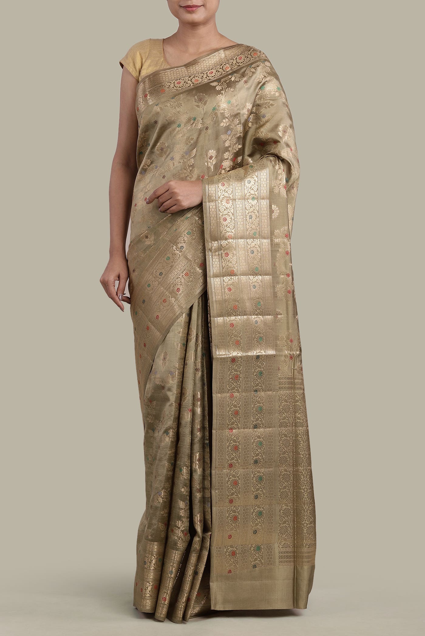 Beige Banarasi Raw Silk Saree