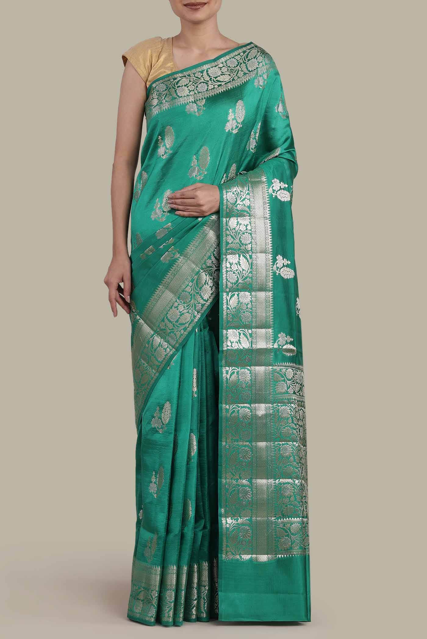 Green Banarasi Raw Silk Saree
