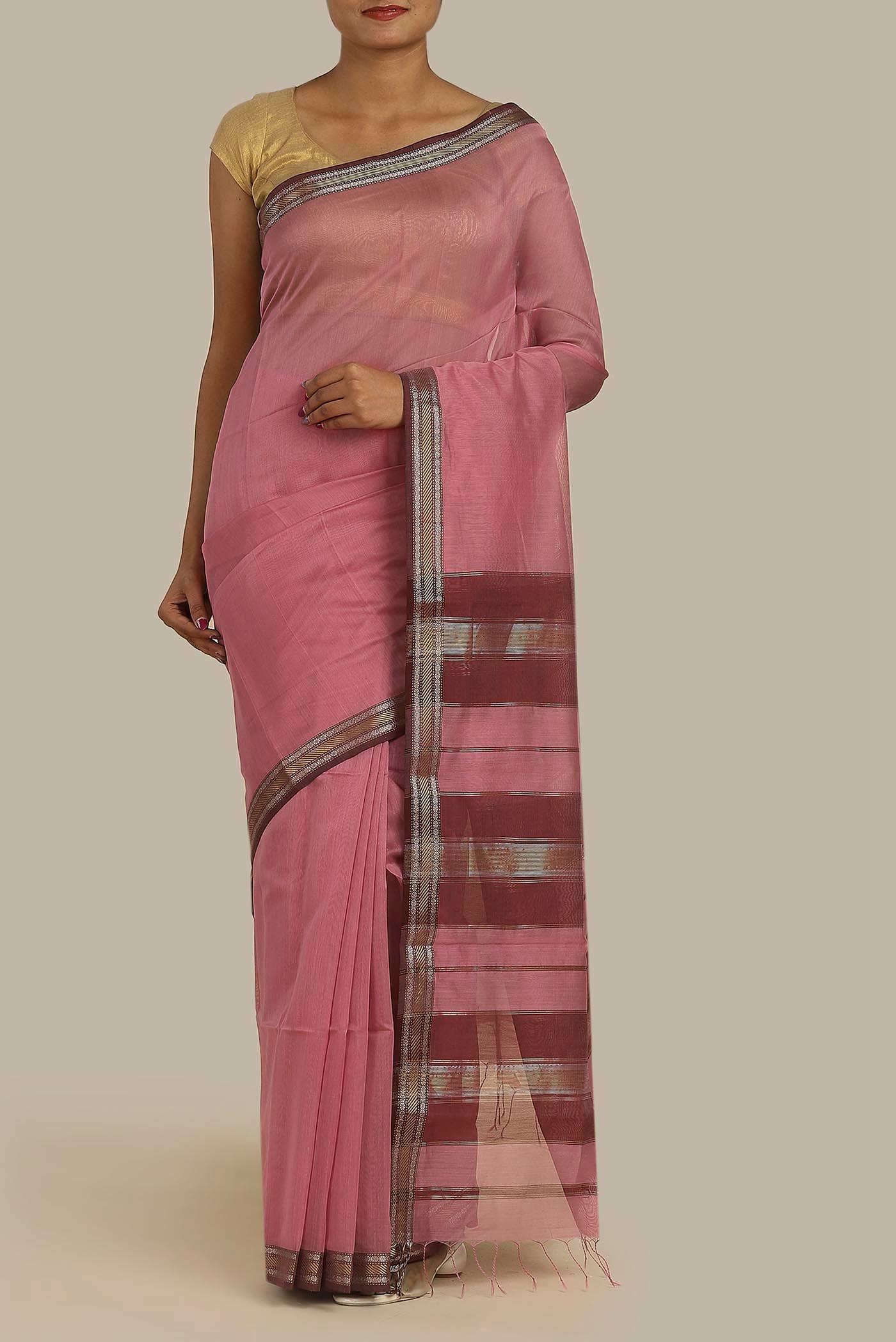 Pink Maheshwari Silk Cotton Saree