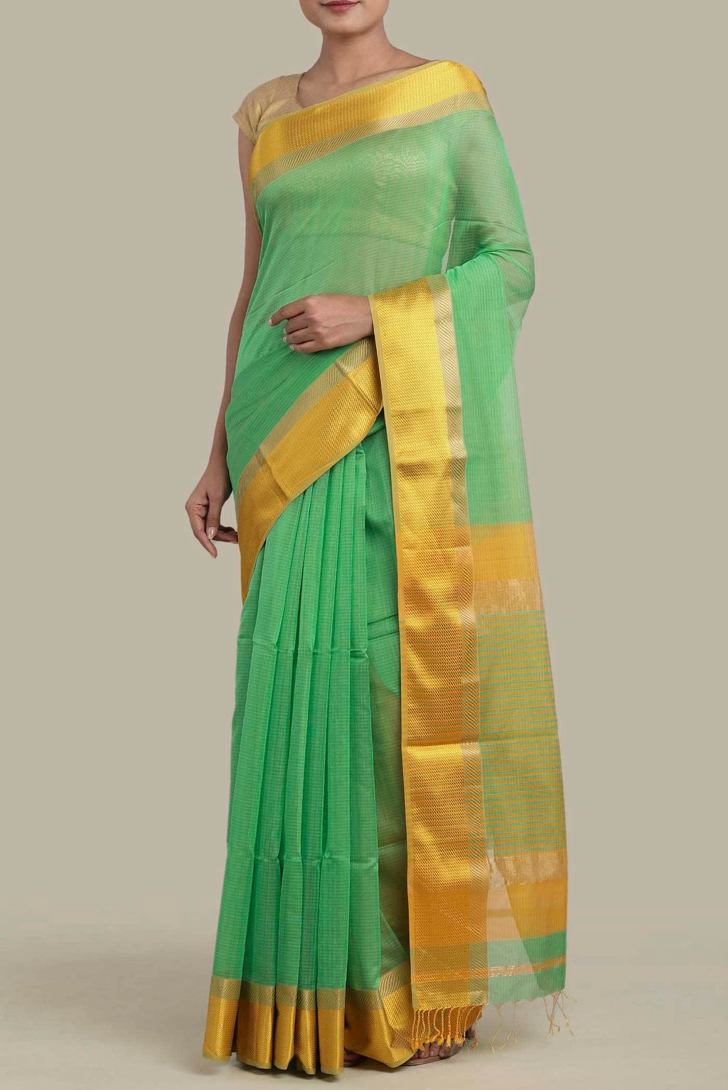 Green Maheshwari Silk Cotton Saree