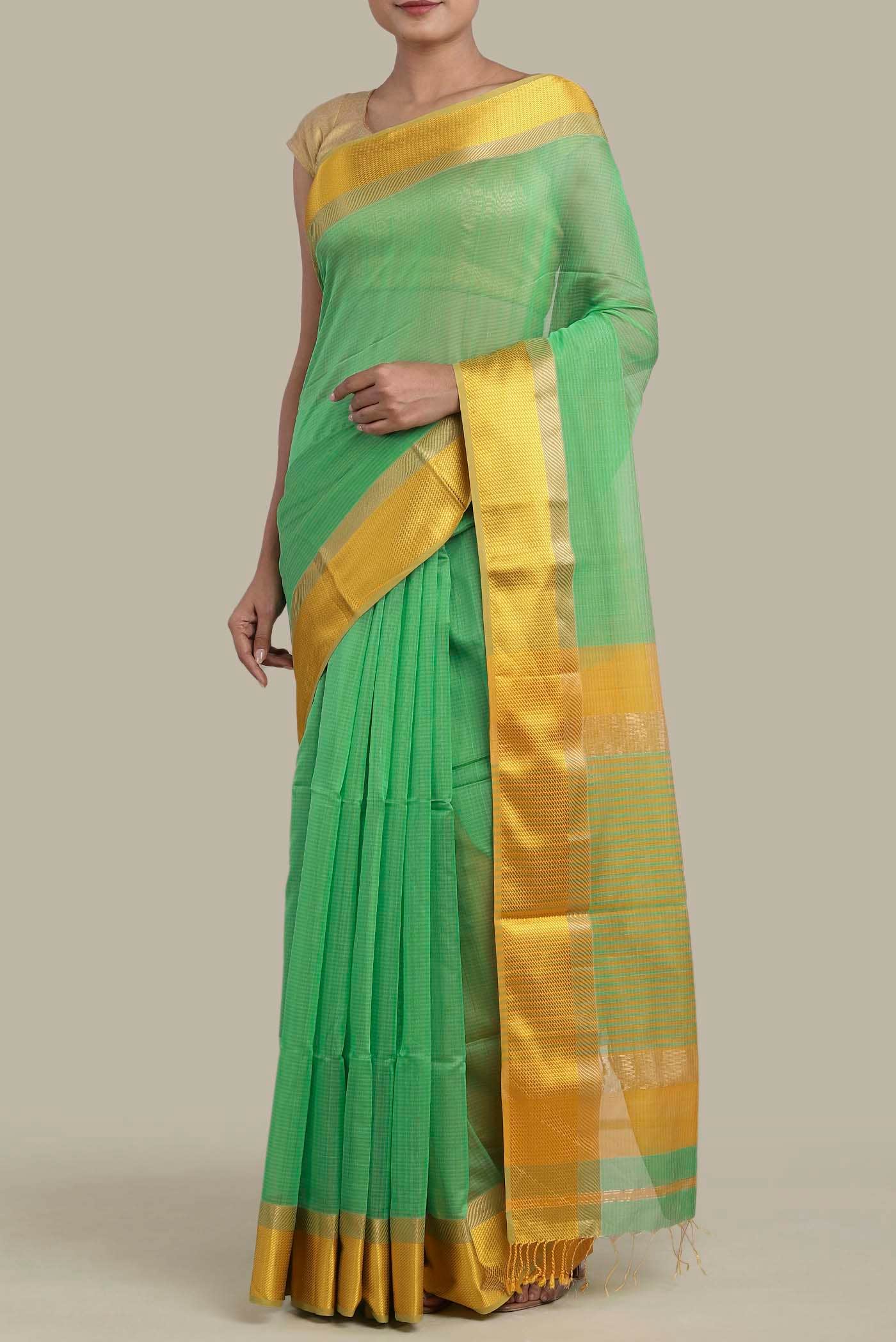 Green Maheshwari Silk Cotton Saree