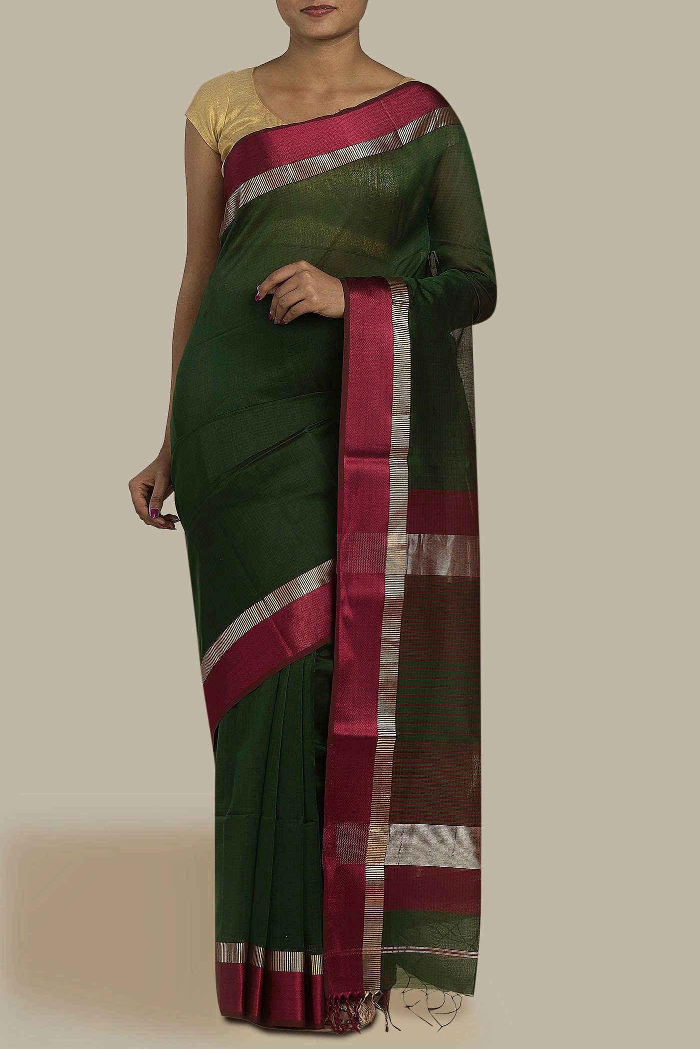Green Maheshwari Silk Cotton Saree