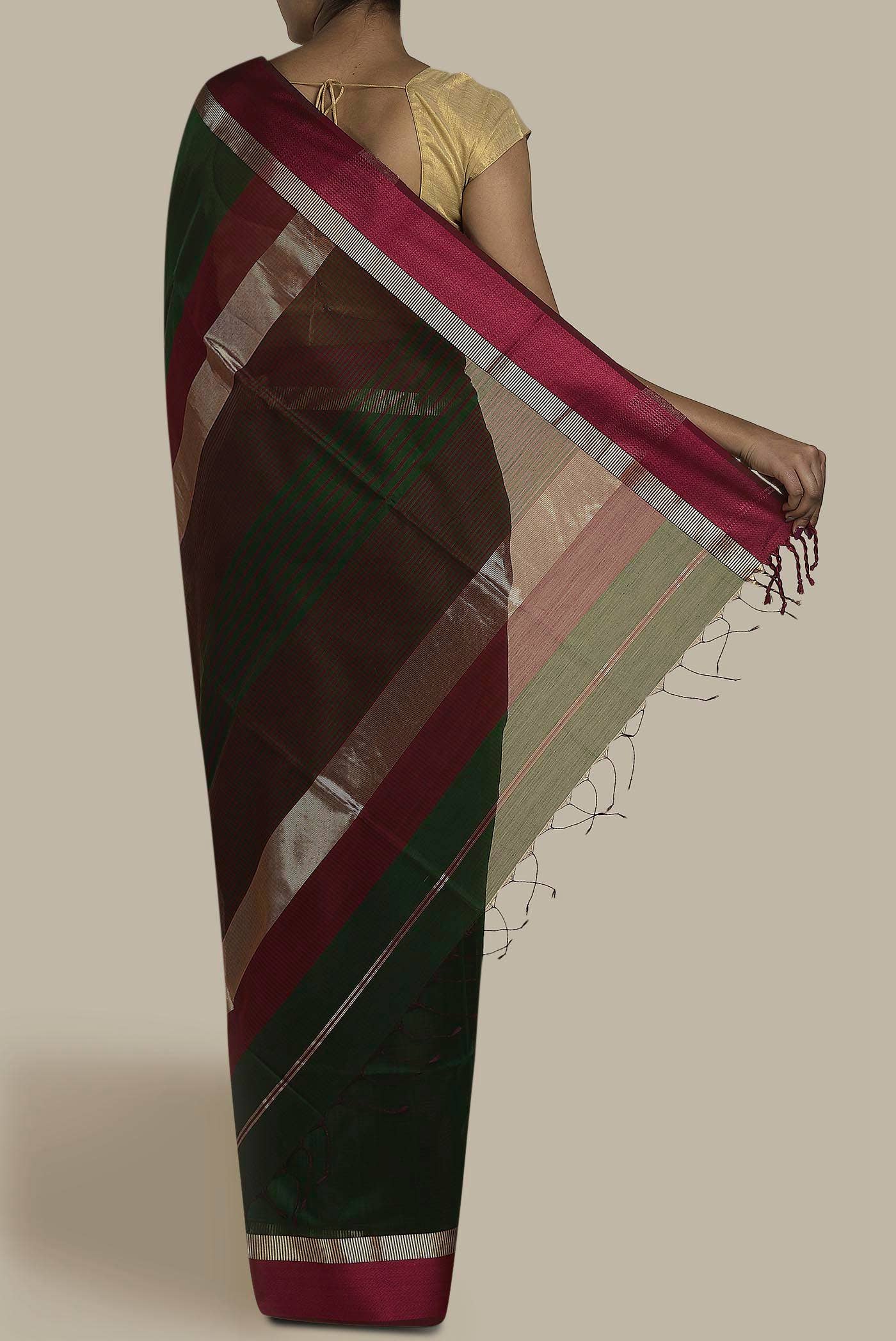 Green Maheshwari Silk Cotton Saree