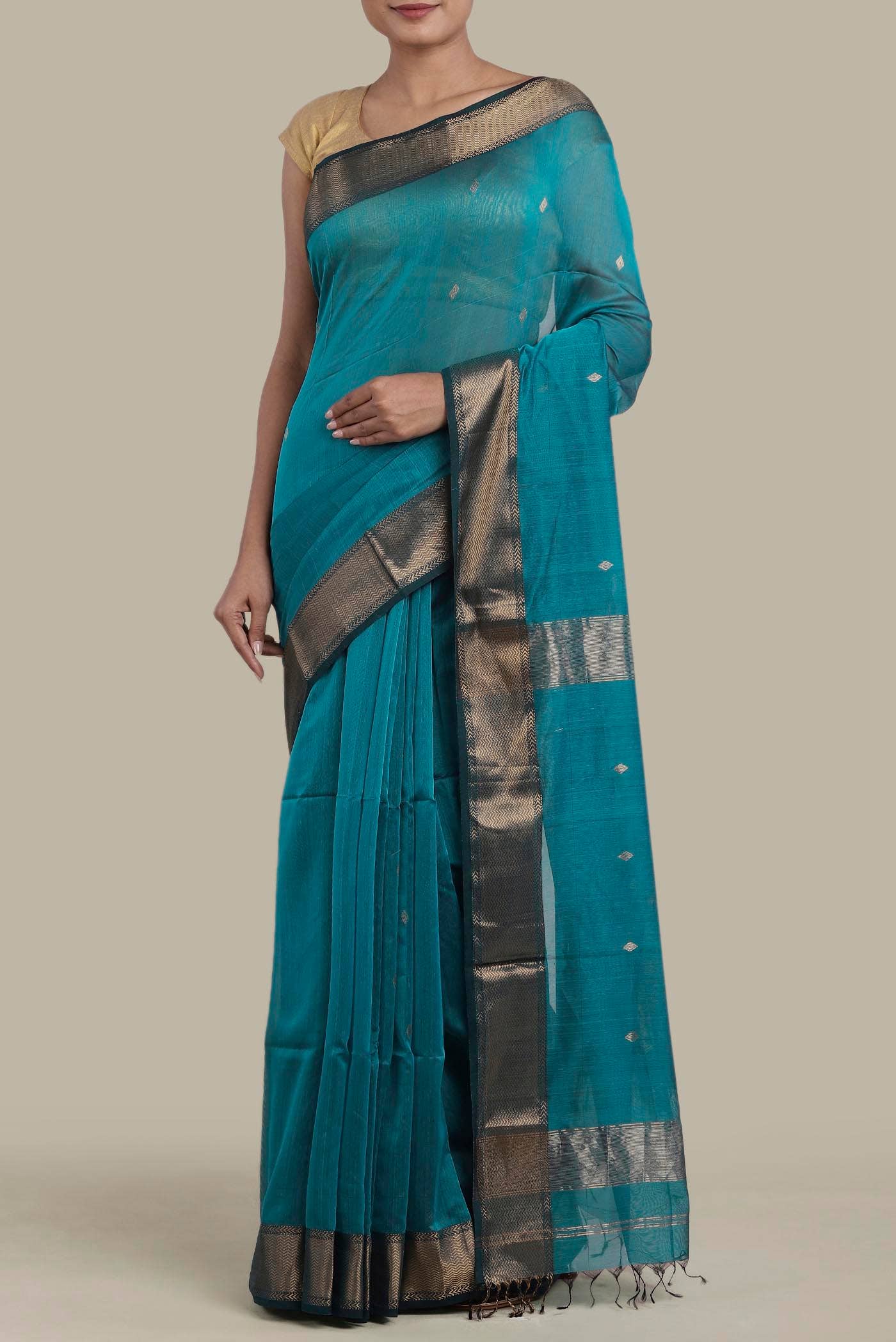 Blue Maheshwari Silk Cotton Saree