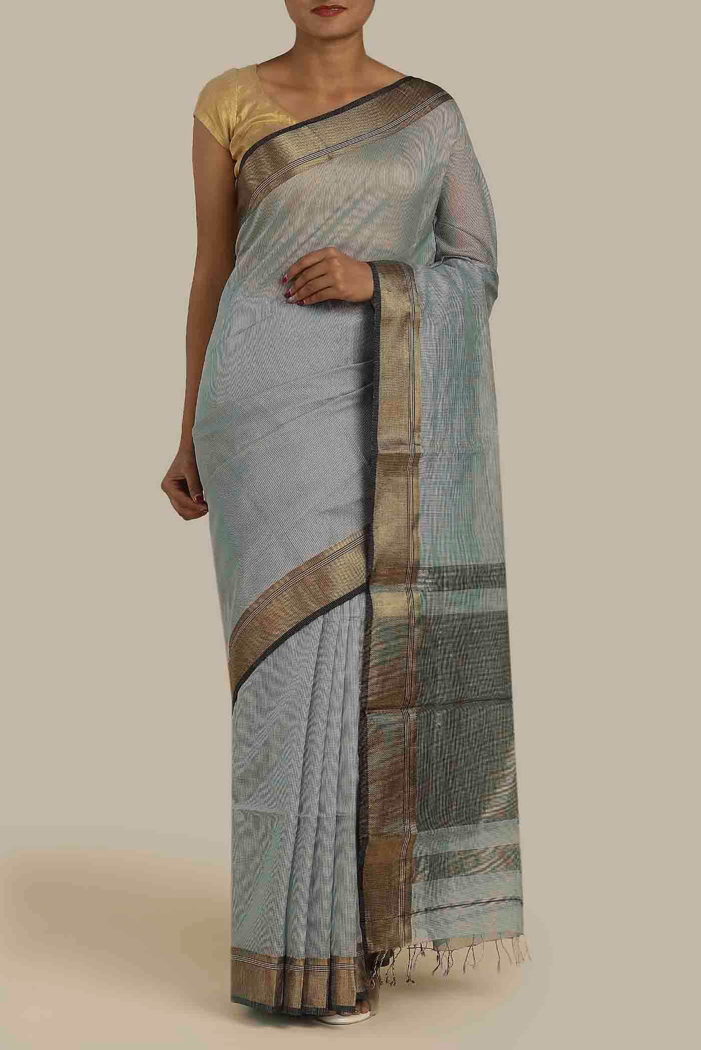 Blue Maheshwari Silk Cotton Saree