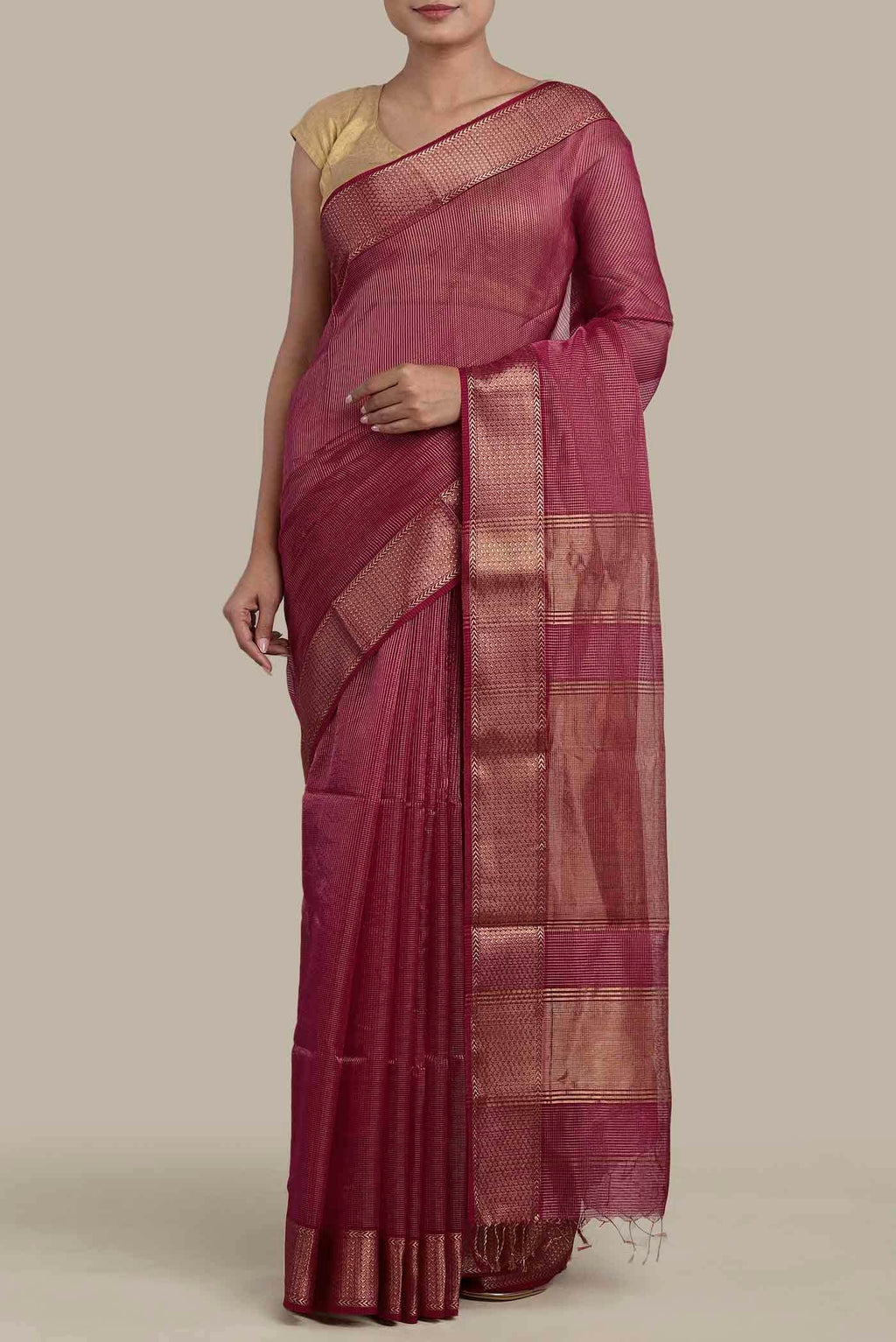 Pink Maheshwari Silk Cotton Saree