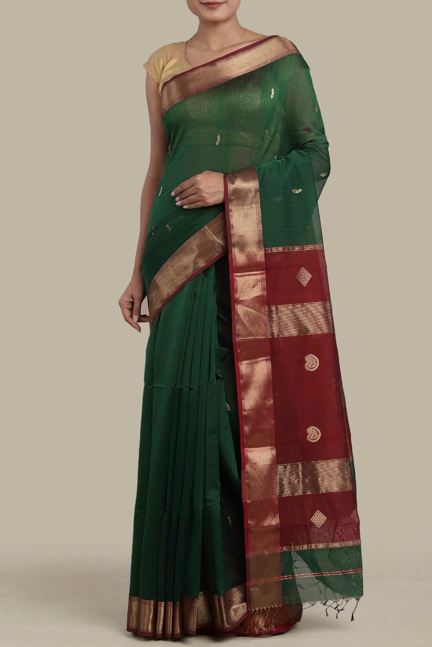 Green Maheshwari Silk Cotton Saree