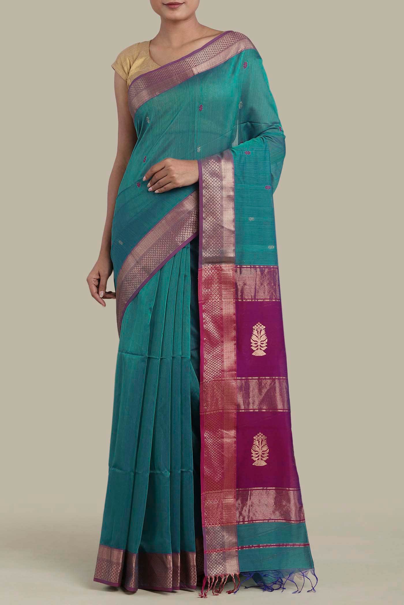 Blue Maheshwari Silk Cotton Saree