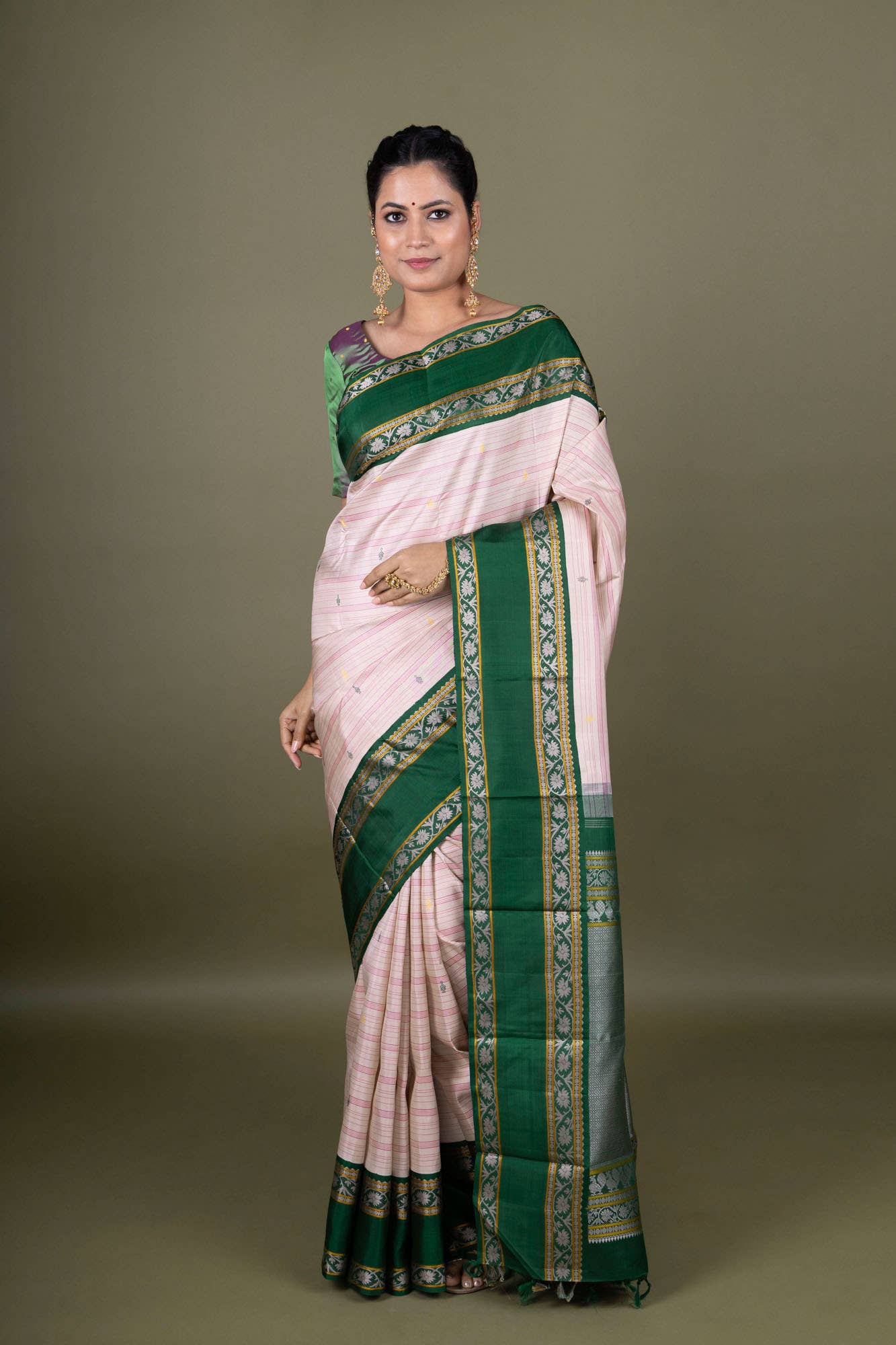 Beige Kanchipuram Silk Saree