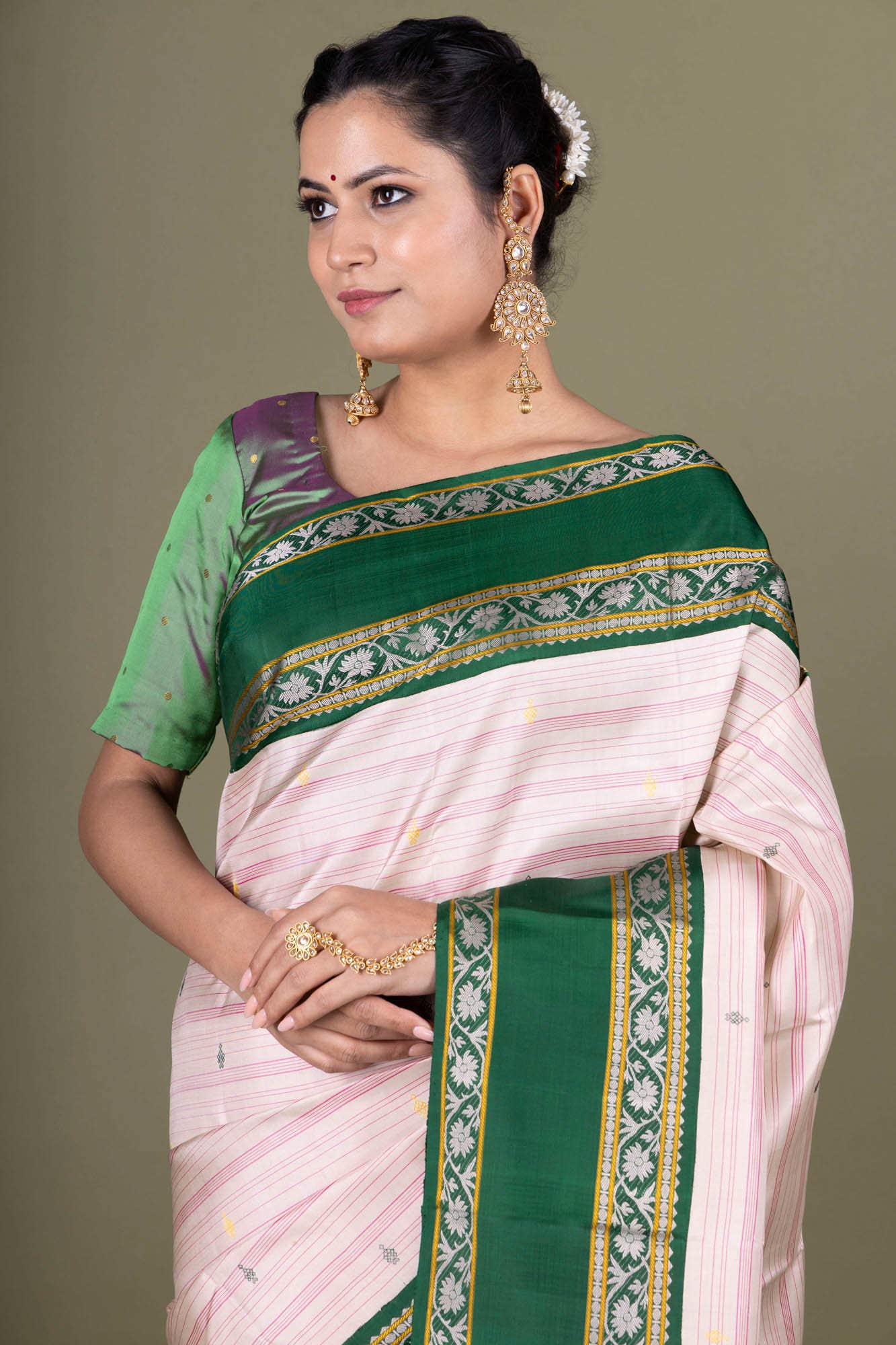 Beige Kanchipuram Silk Saree