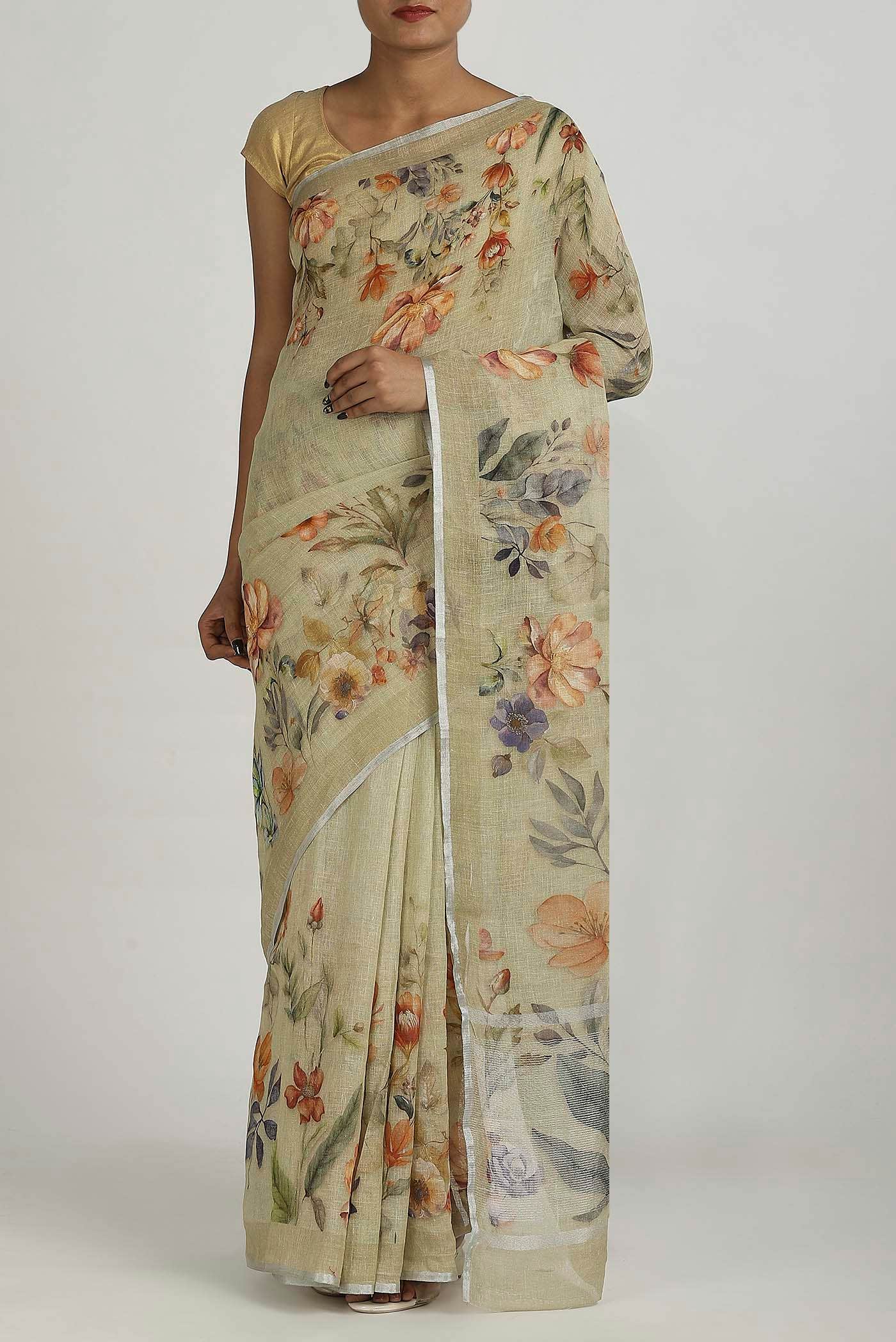 Beige Linen Saree