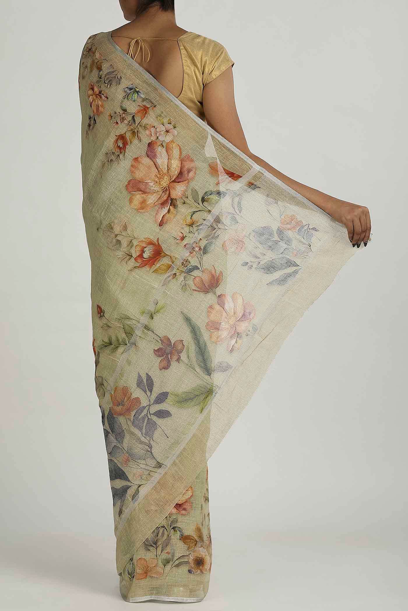 Beige Linen Saree