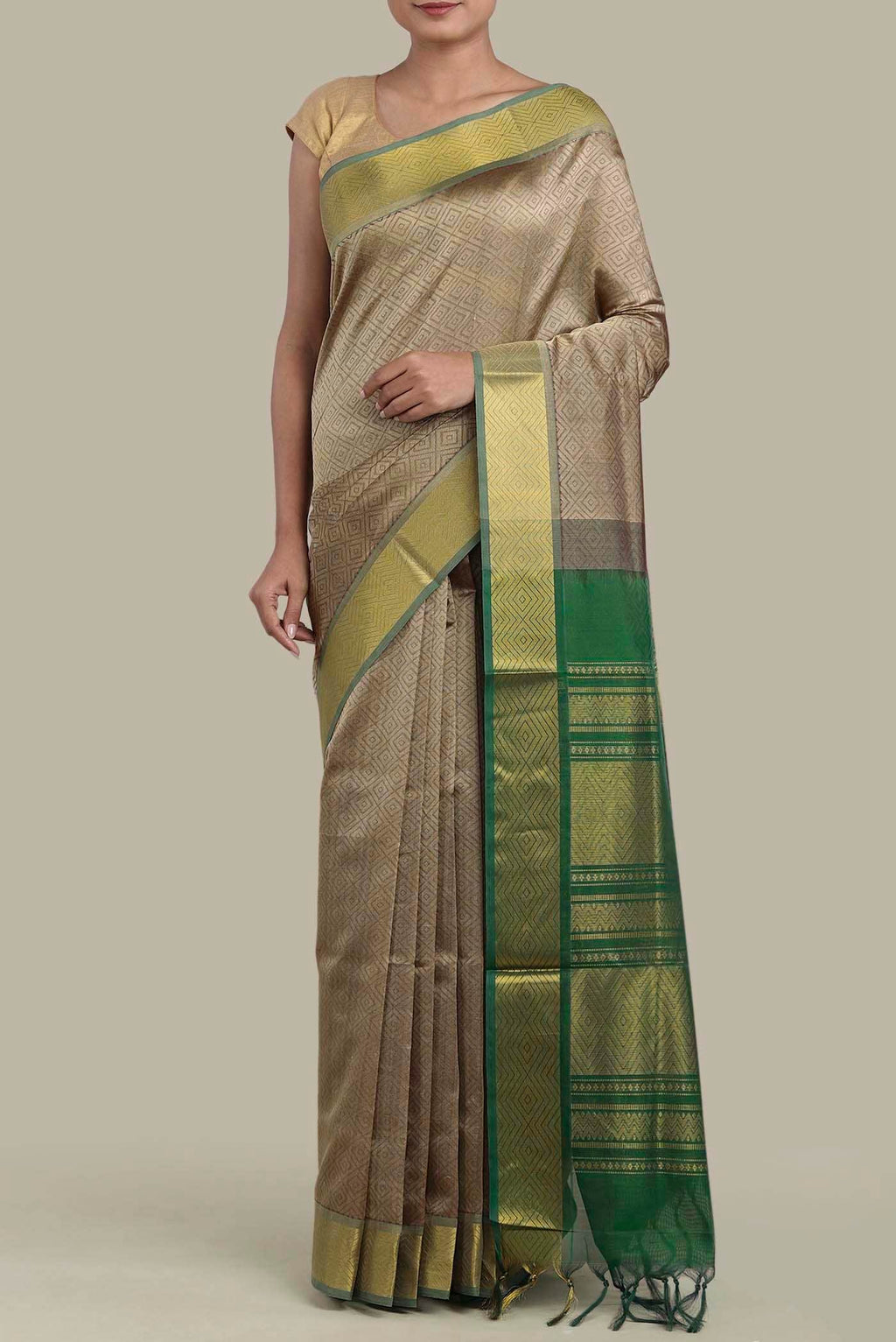 Beige Silk Cotton Saree