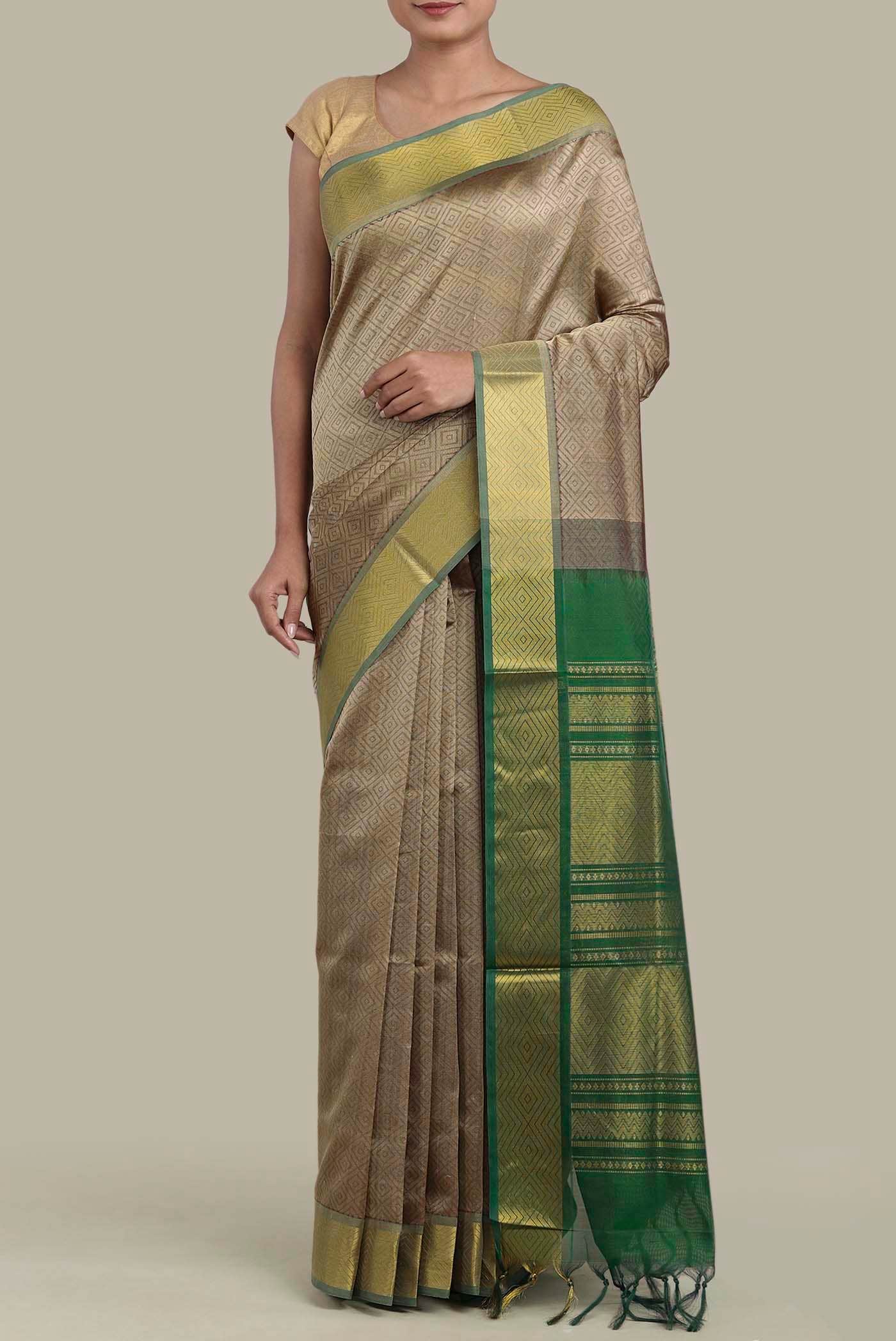Beige Silk Cotton Saree