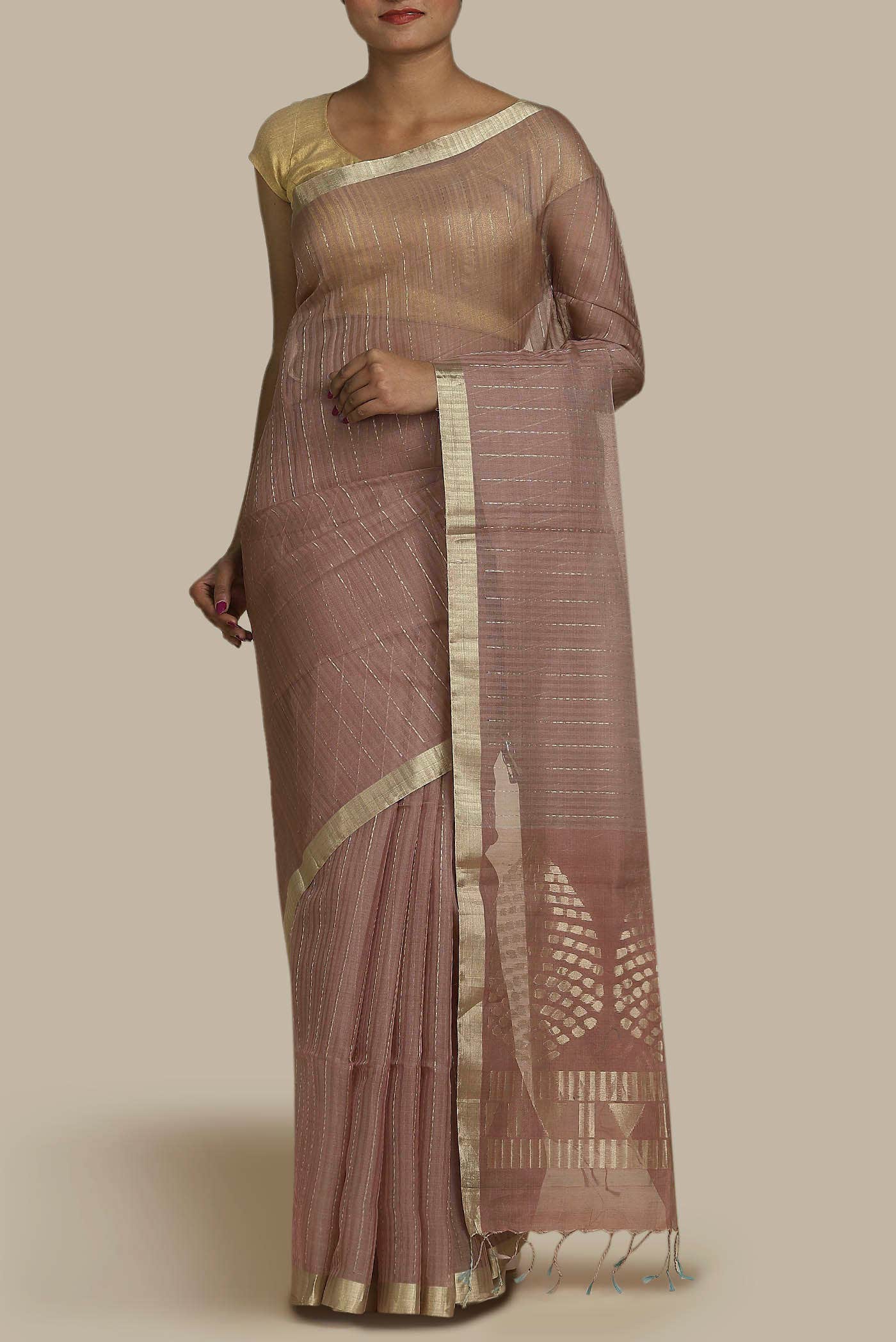 Rose pink Silk Cotton Saree