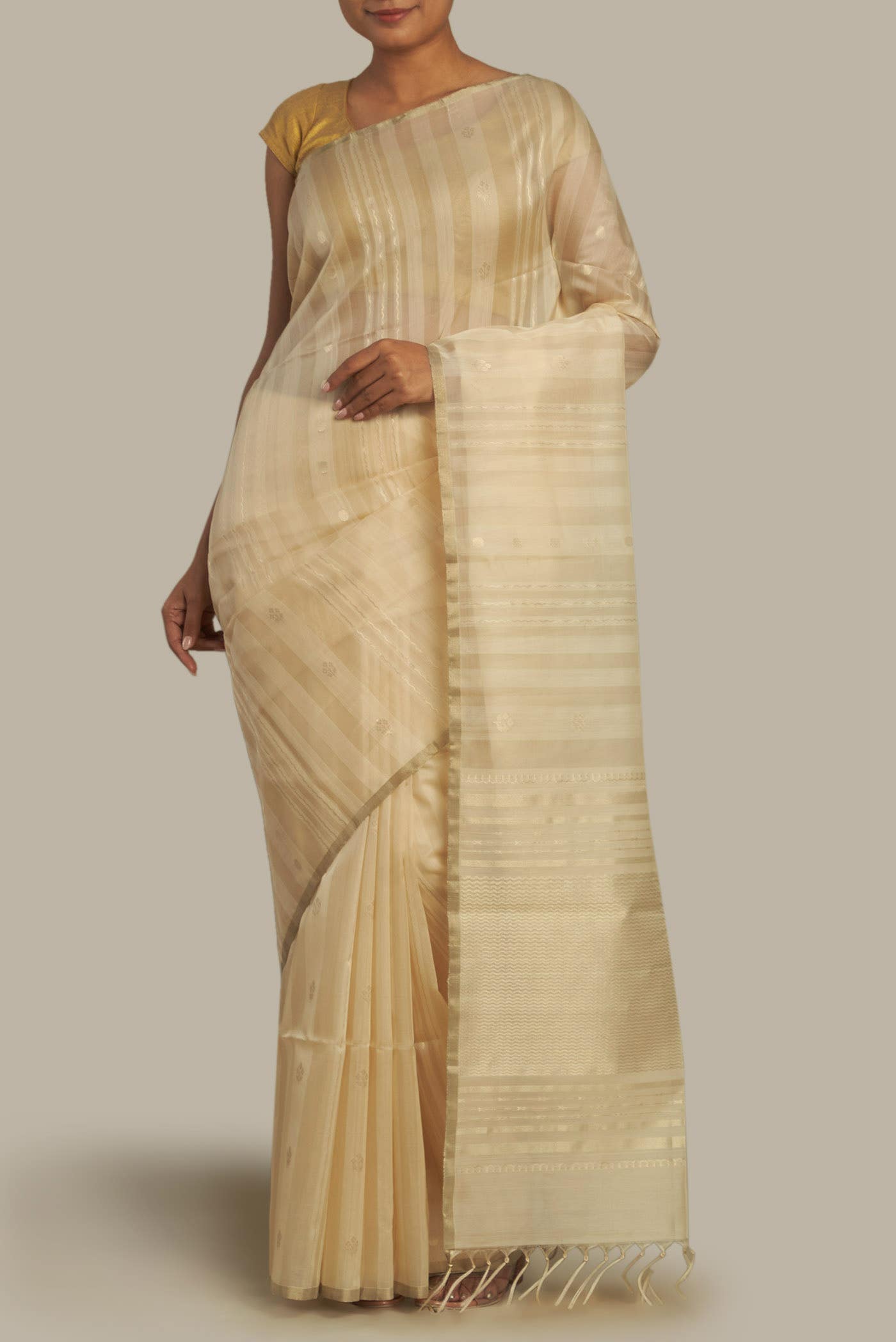 Cream Silk Cotton Saree