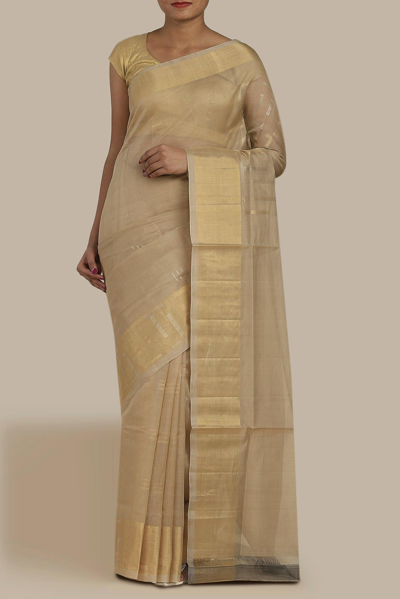 Beige Silk Cotton Saree