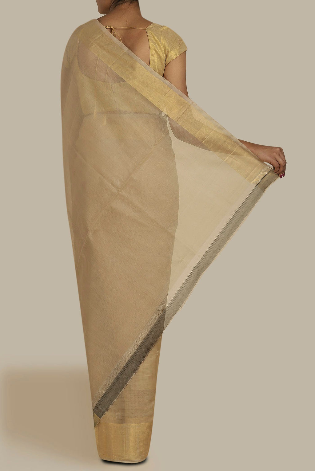 Beige Silk Cotton Saree