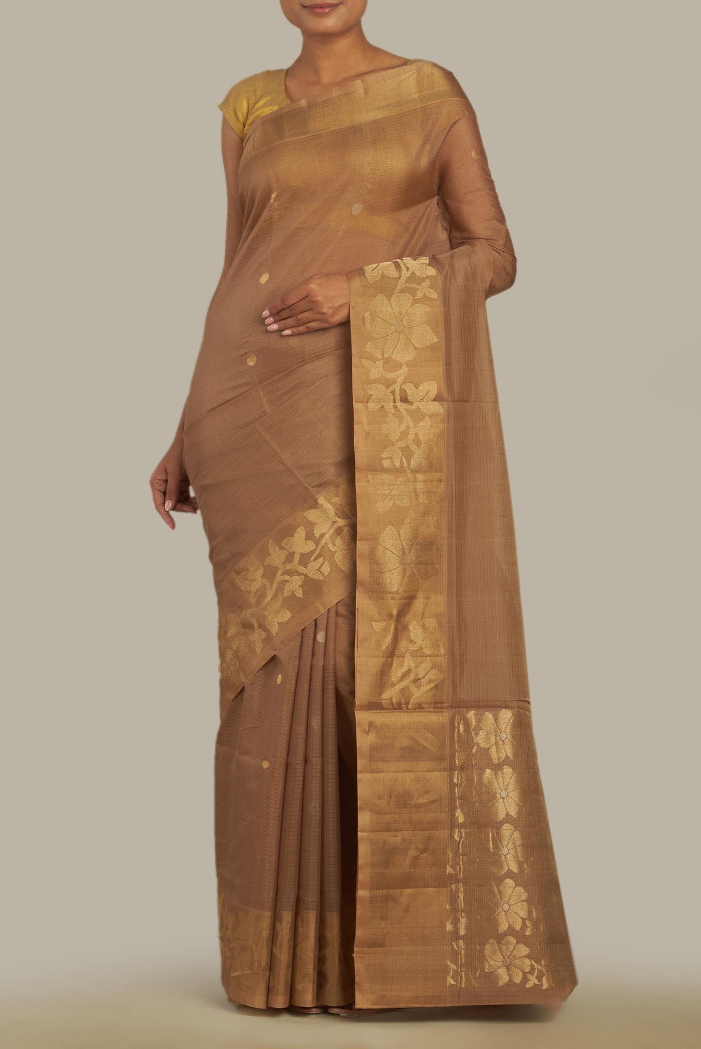 Beige Silk Cotton Saree