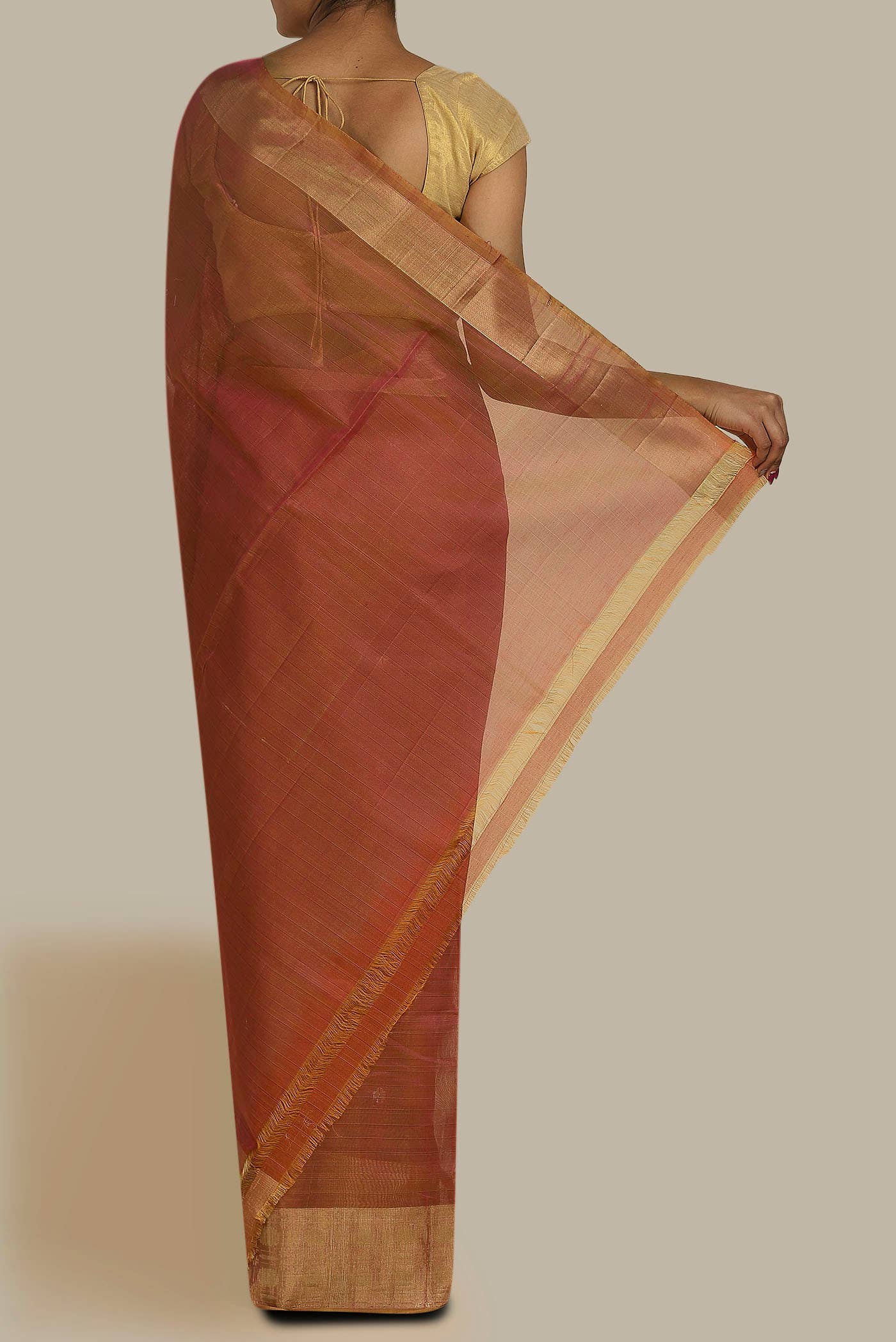 Coral with Yellow Dual Tone Silk Cotton Saree