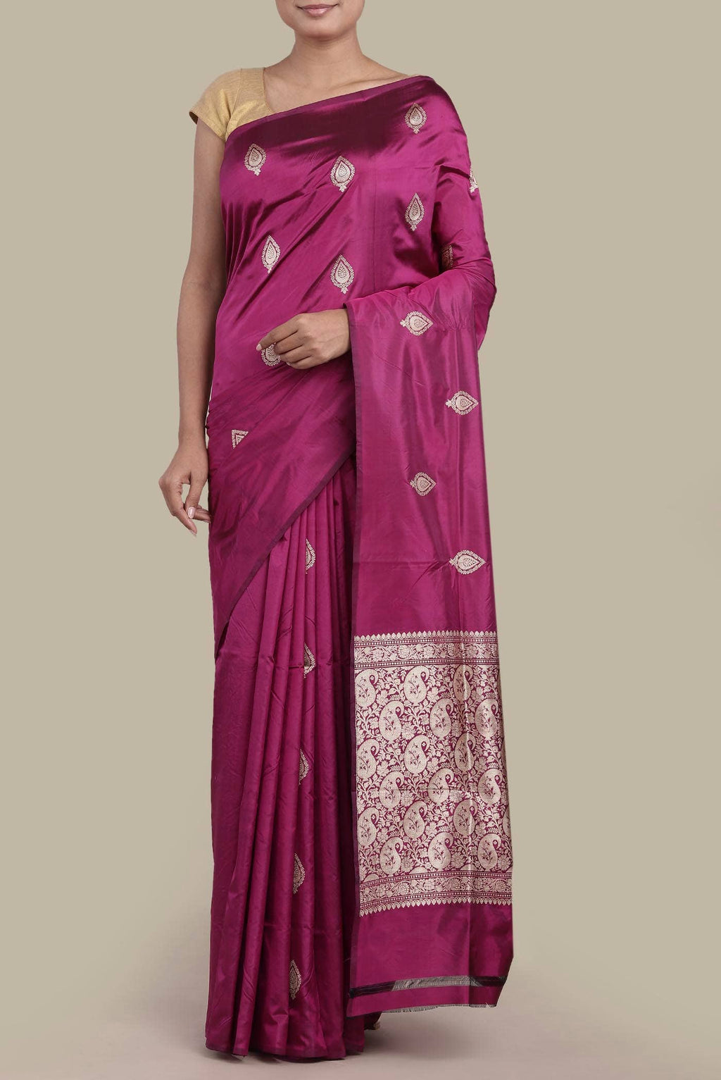 Dark Pink Banarasi Katan Silk Saree