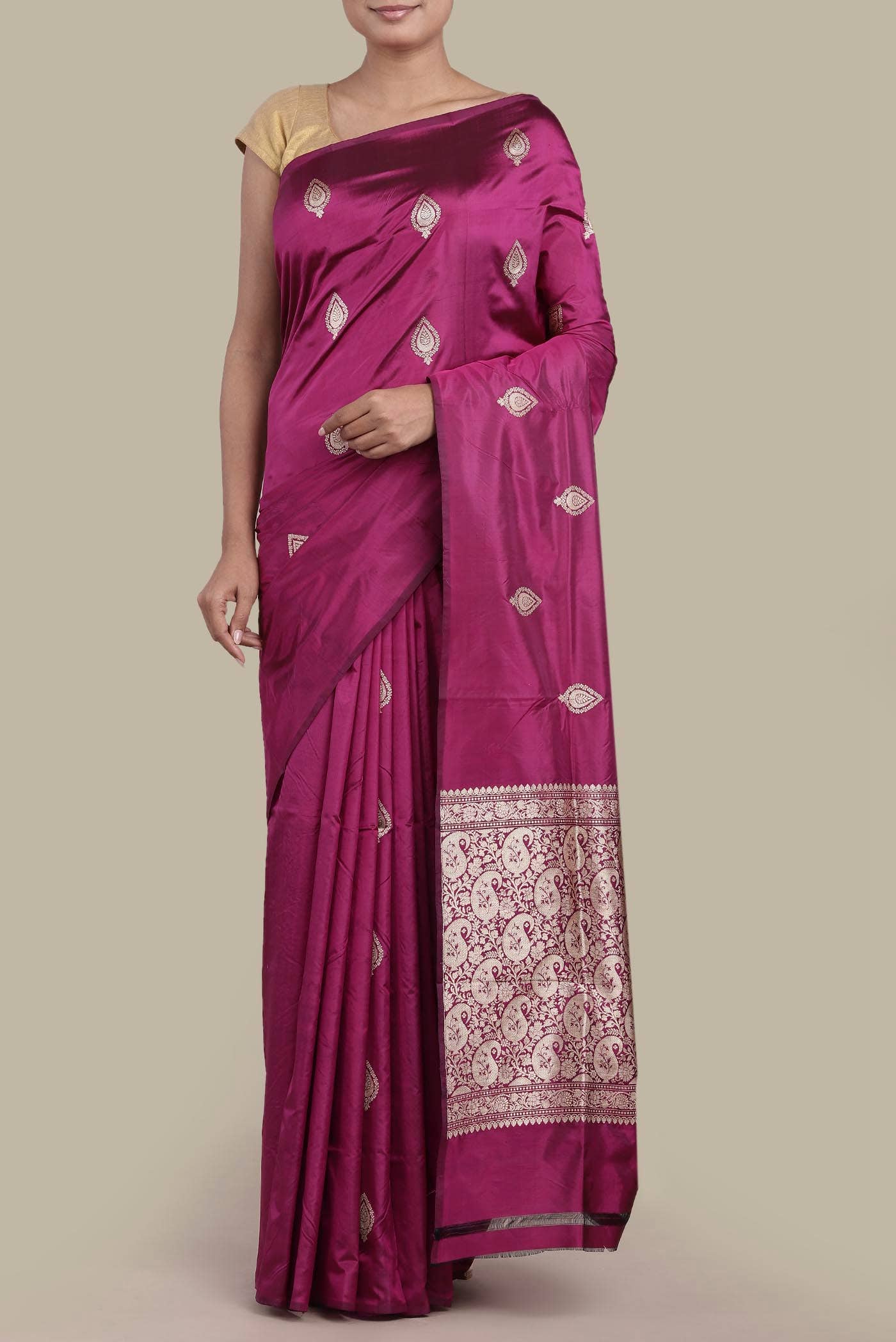 Dark Pink Banarasi Katan Silk Saree