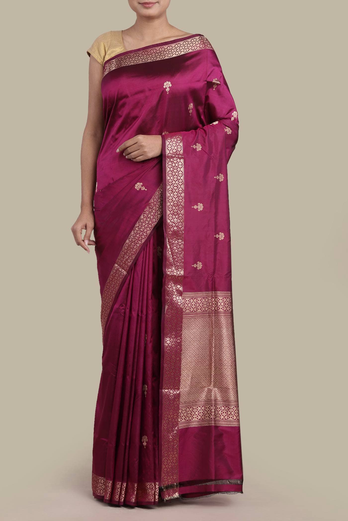 Dark Pink Banarasi Katan Silk Saree