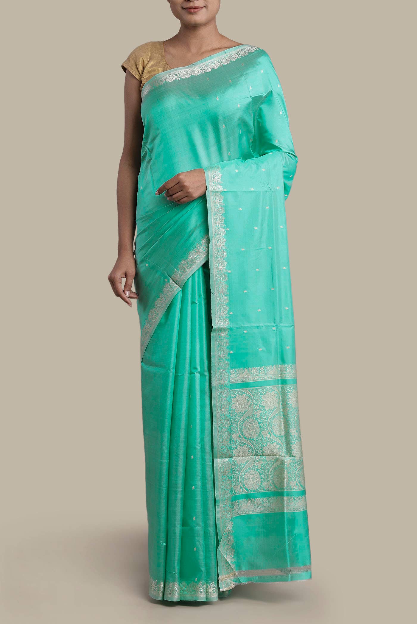 Green Dual Tone Banarasi Katan Silk Saree