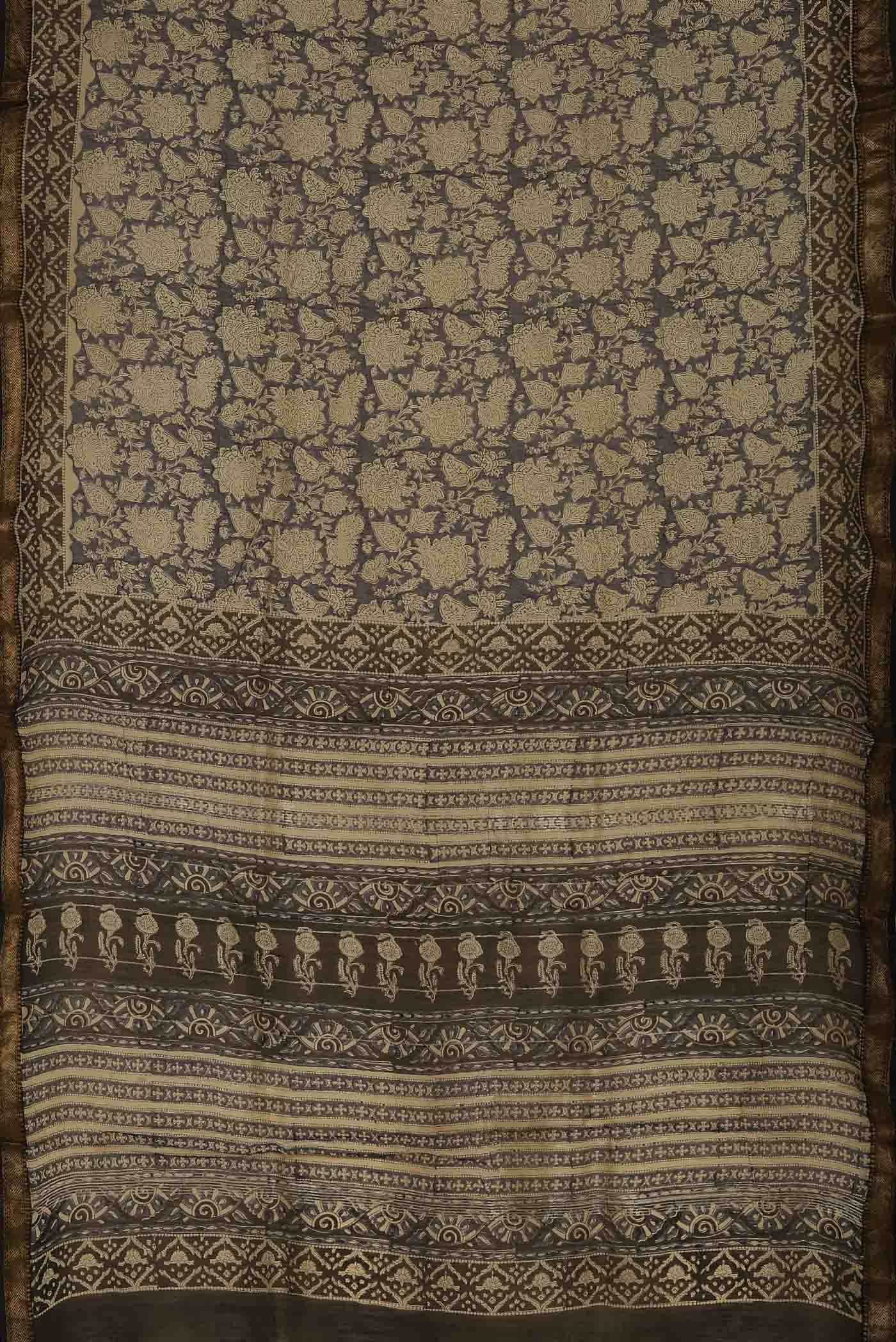 Navy Blue Maheshwari Silk Cotton Saree